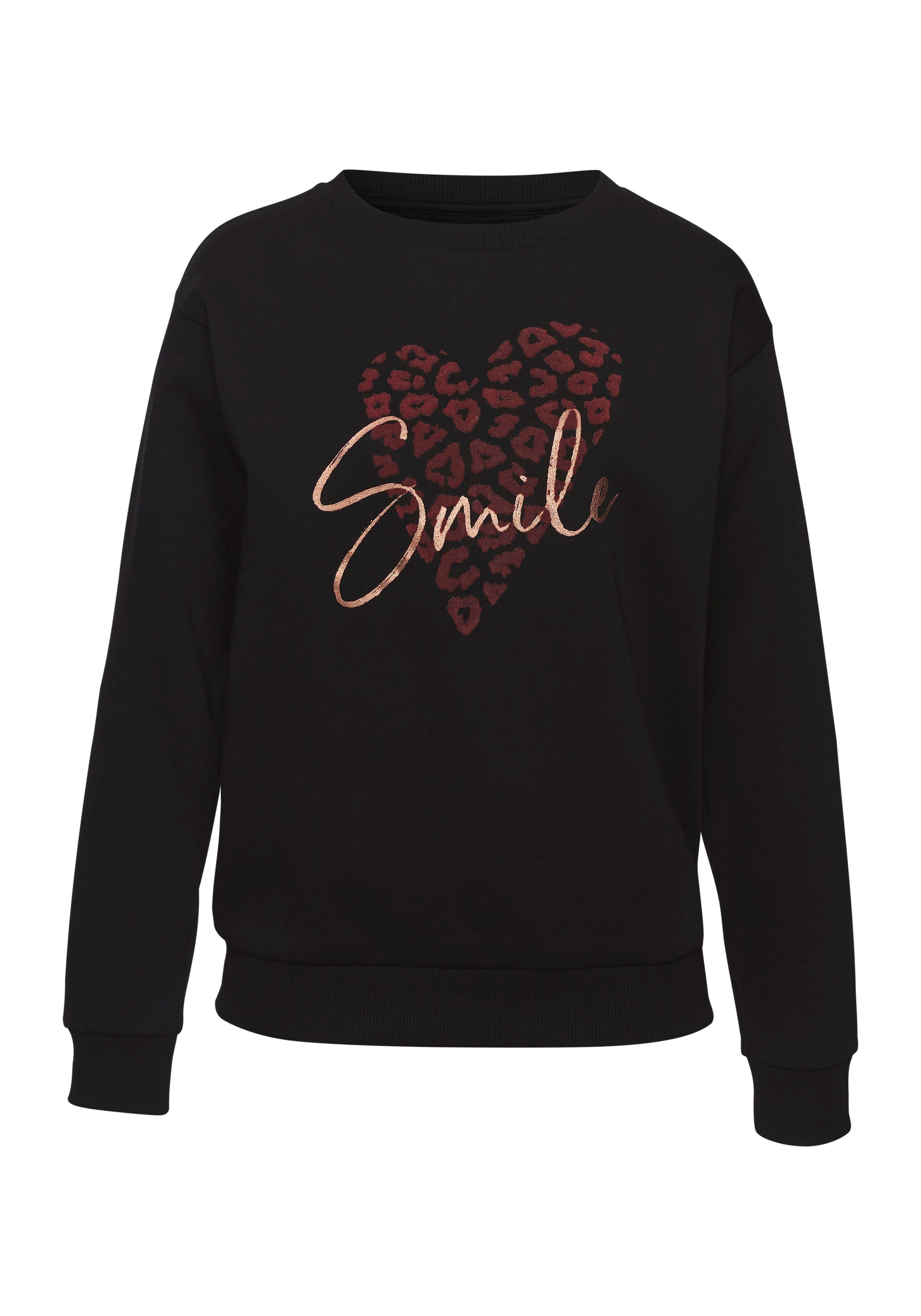 Lascana Sweatshirt Lounge shirt met hart-leo-print, loungewear cozy christmas maat 32/34 zwart