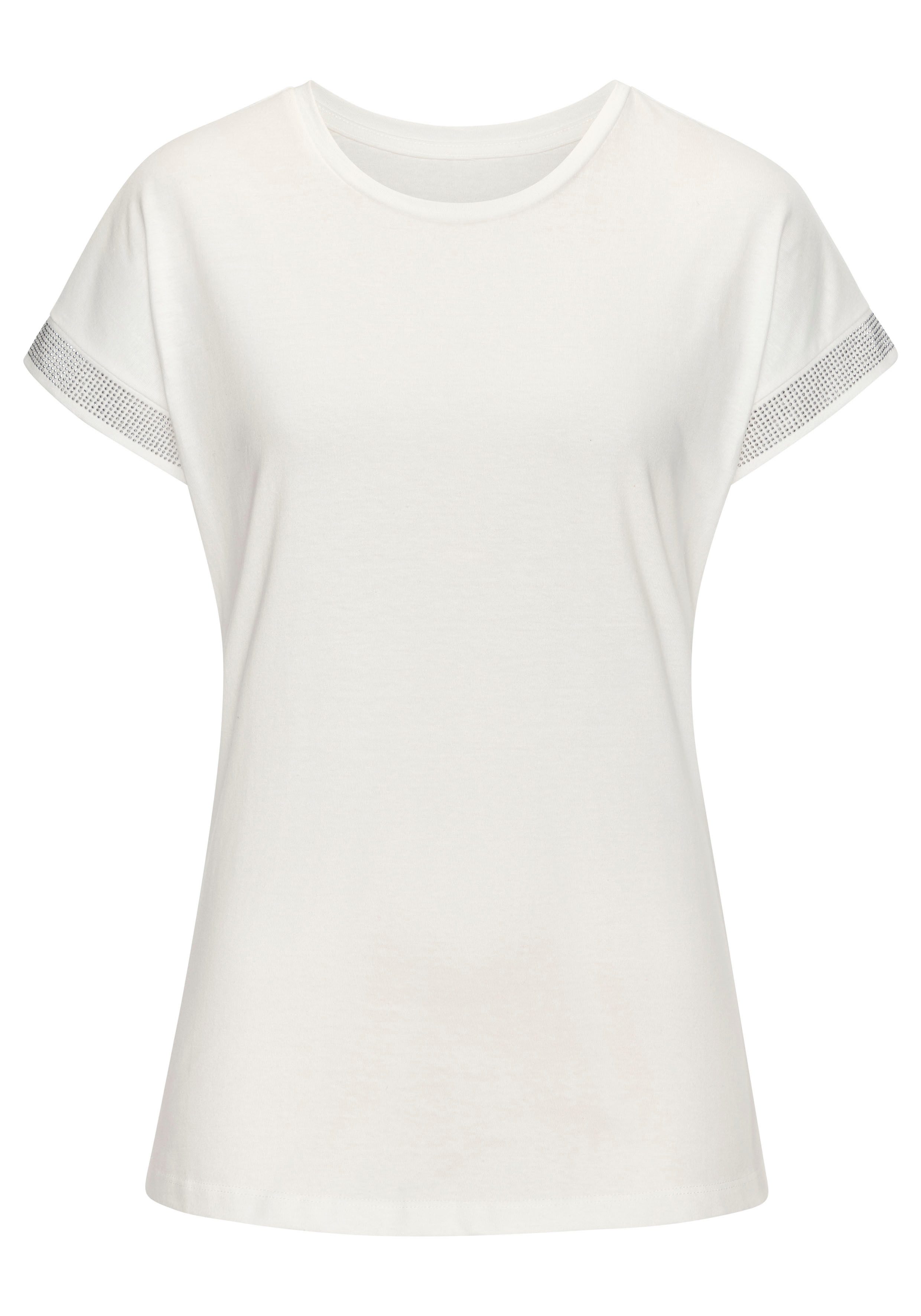 Lascana Shirt met korte mouwen Met glinsterend strass-ontwerp op de arm