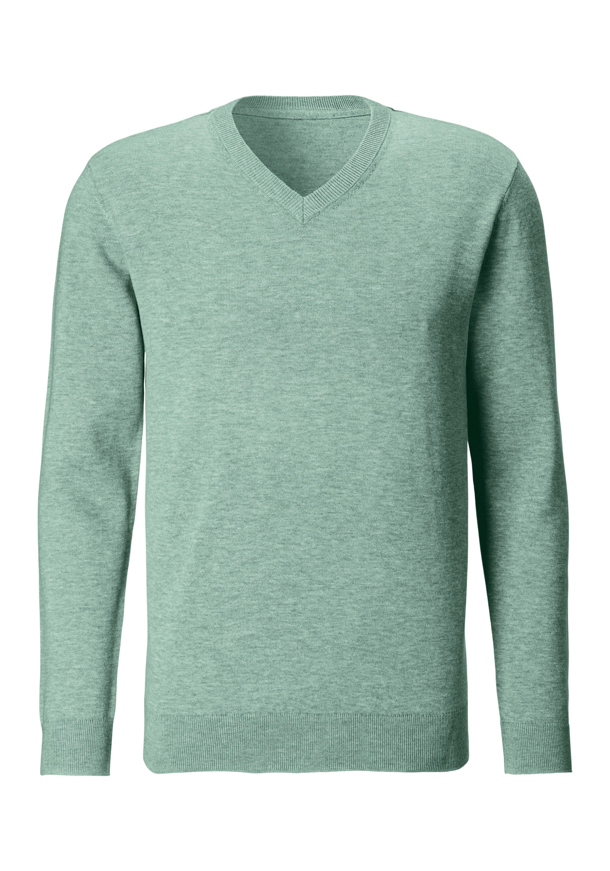 H.I.S Gebreide trui met v-hals, pullover van fijn breiwerk, katoenmix heren maat L