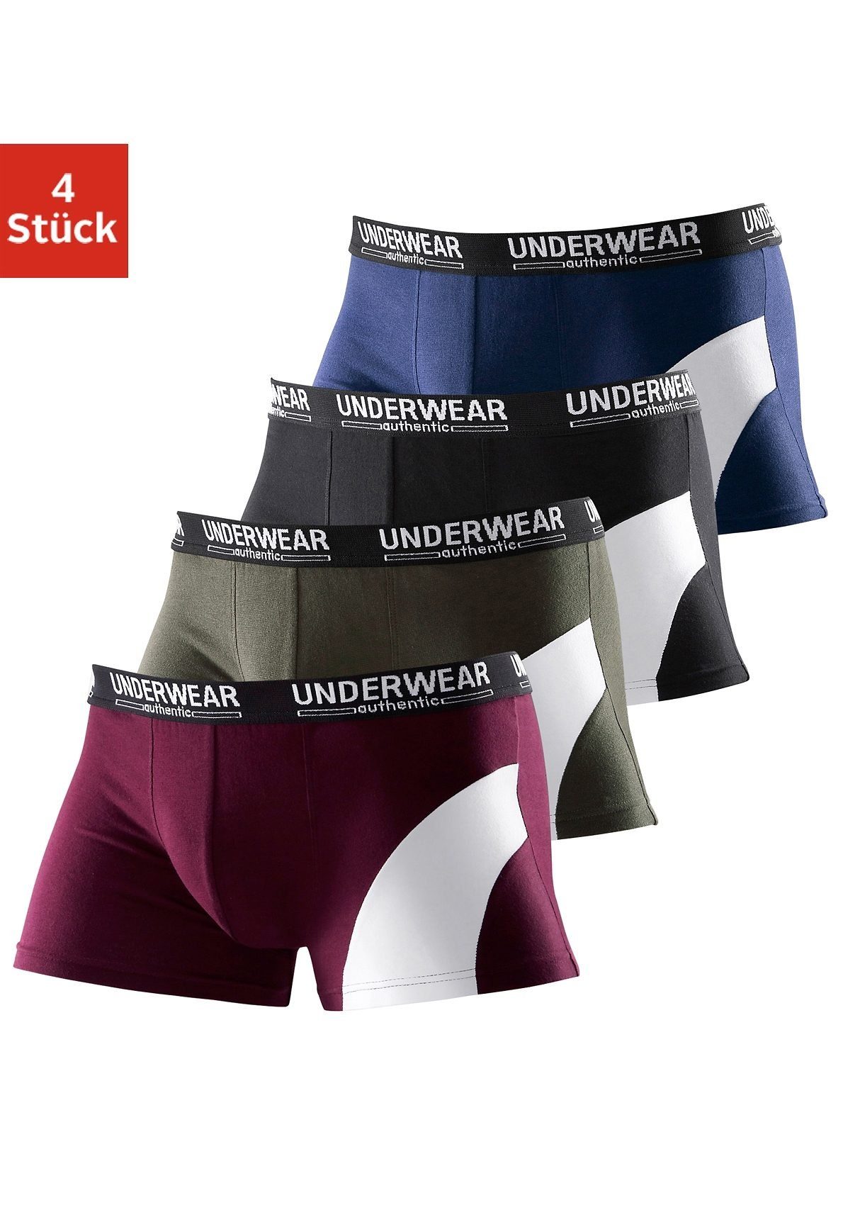 AUTHENTIC UNDERWEAR Boxershort met een contrastkleurige inzet (set, 4 stuks)