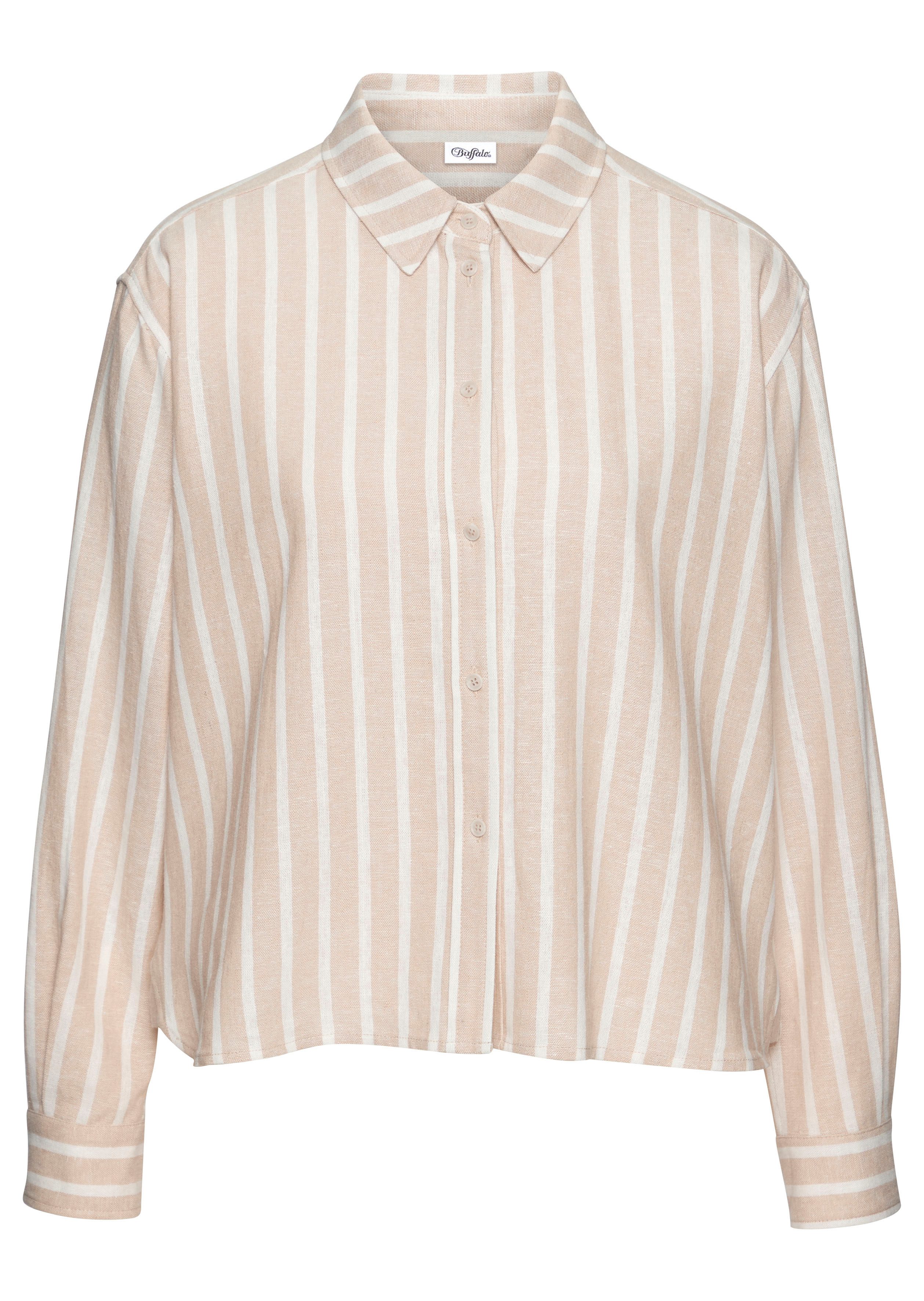 Buffalo Overhemdblouse met linnenpercentage, luchtige lange blouse met overhemdkraag