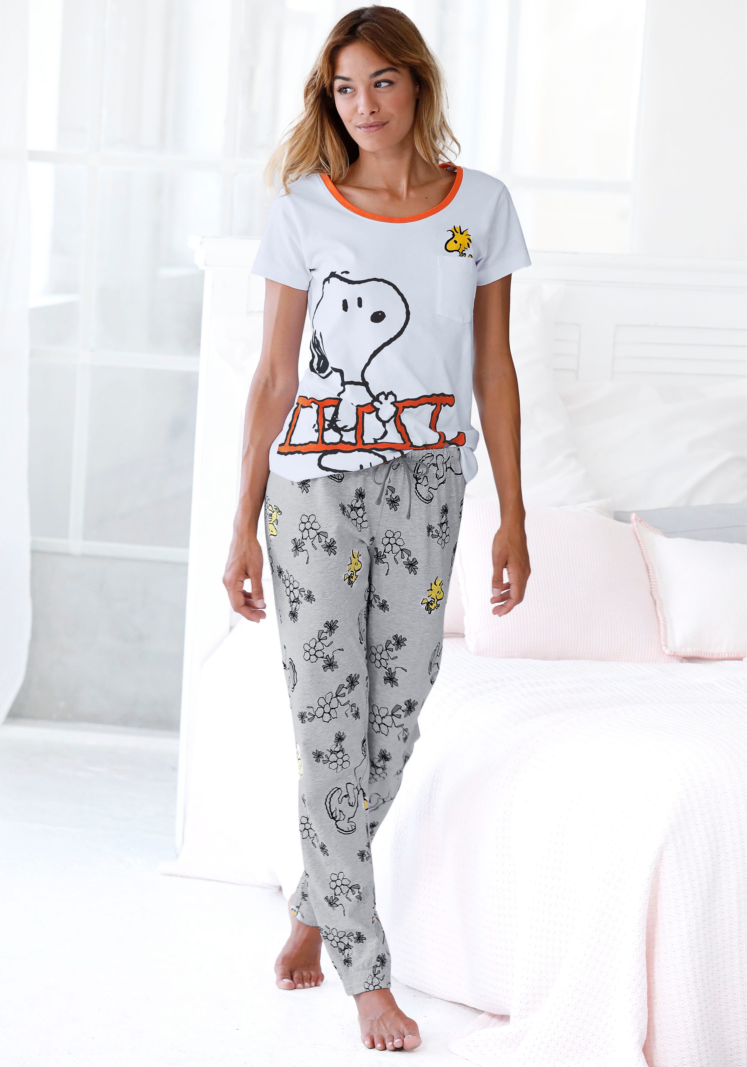 Peanuts Pyjama met snoopy- en woodstock-print (2-delig, 1 stuk)