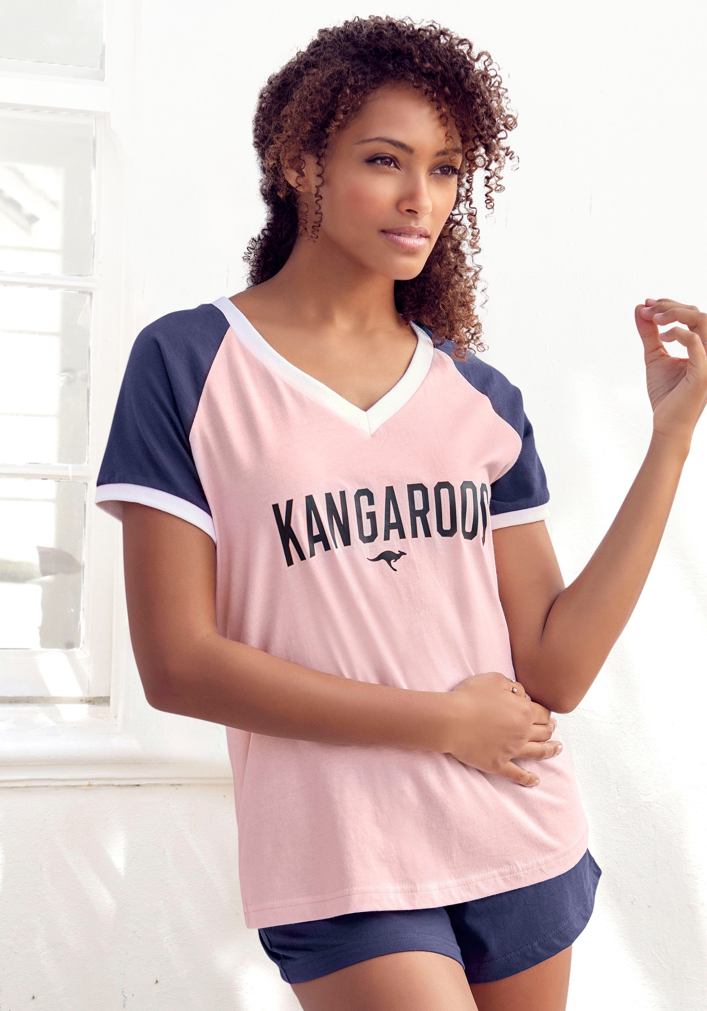 KangaROOS Shortama met contrastkleurige raglanmouwen (2-delig, 1 stuk)