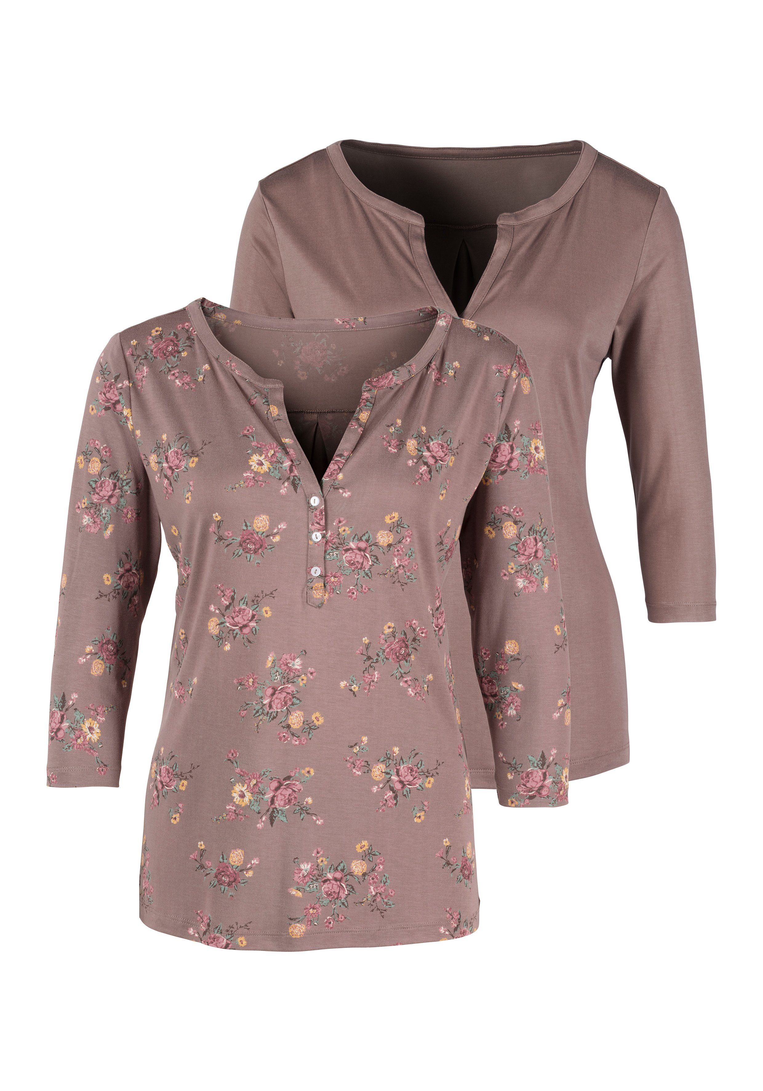 Lascana Shirt met 3/4-mouwen in modieuze blouse-look (Set van 2)