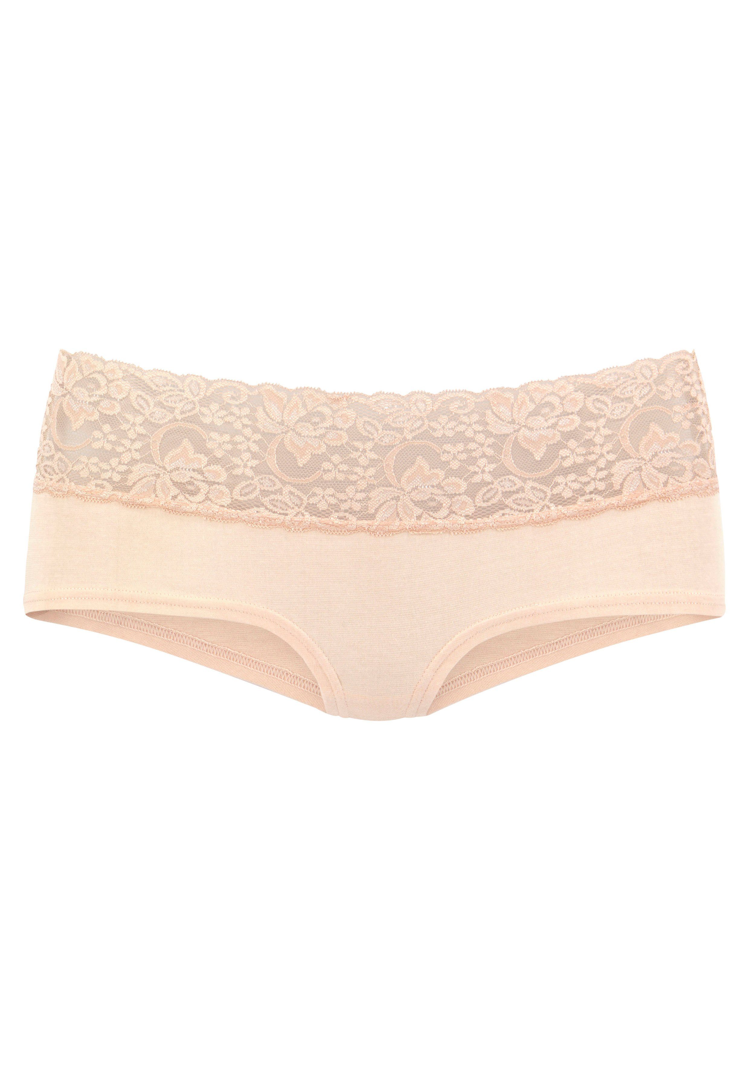Vivance Hipster van elastische katoen met florale kant (3 stuks)