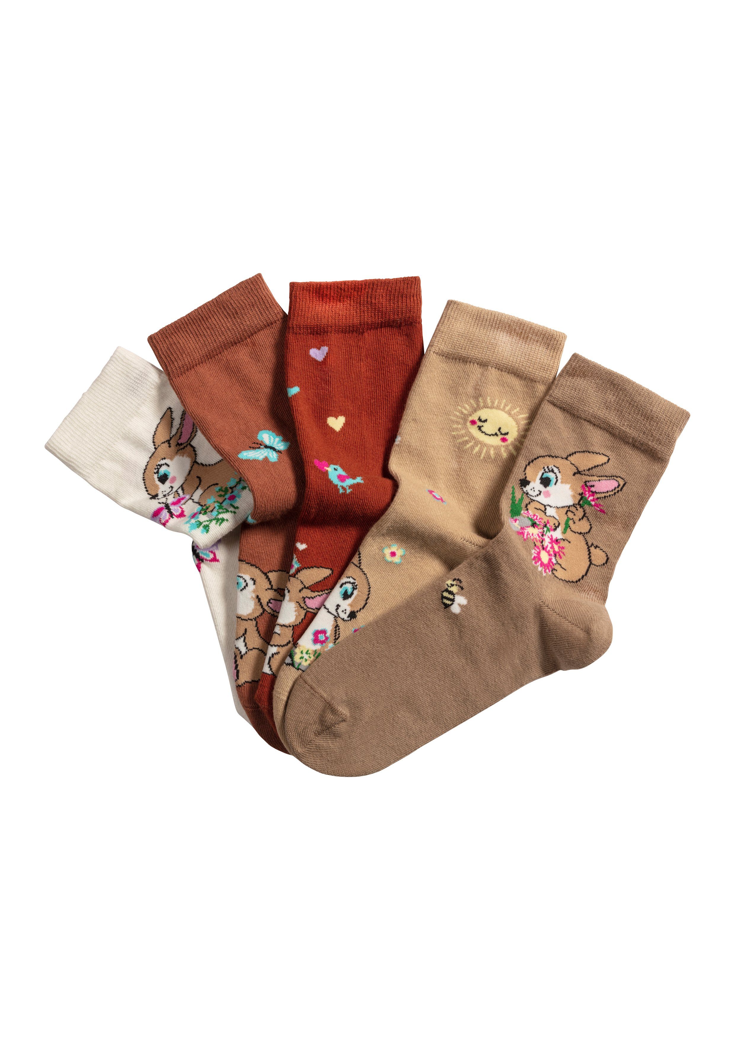 H.I.S Basic sokken met konijnenmotieven (set, 5 paar)