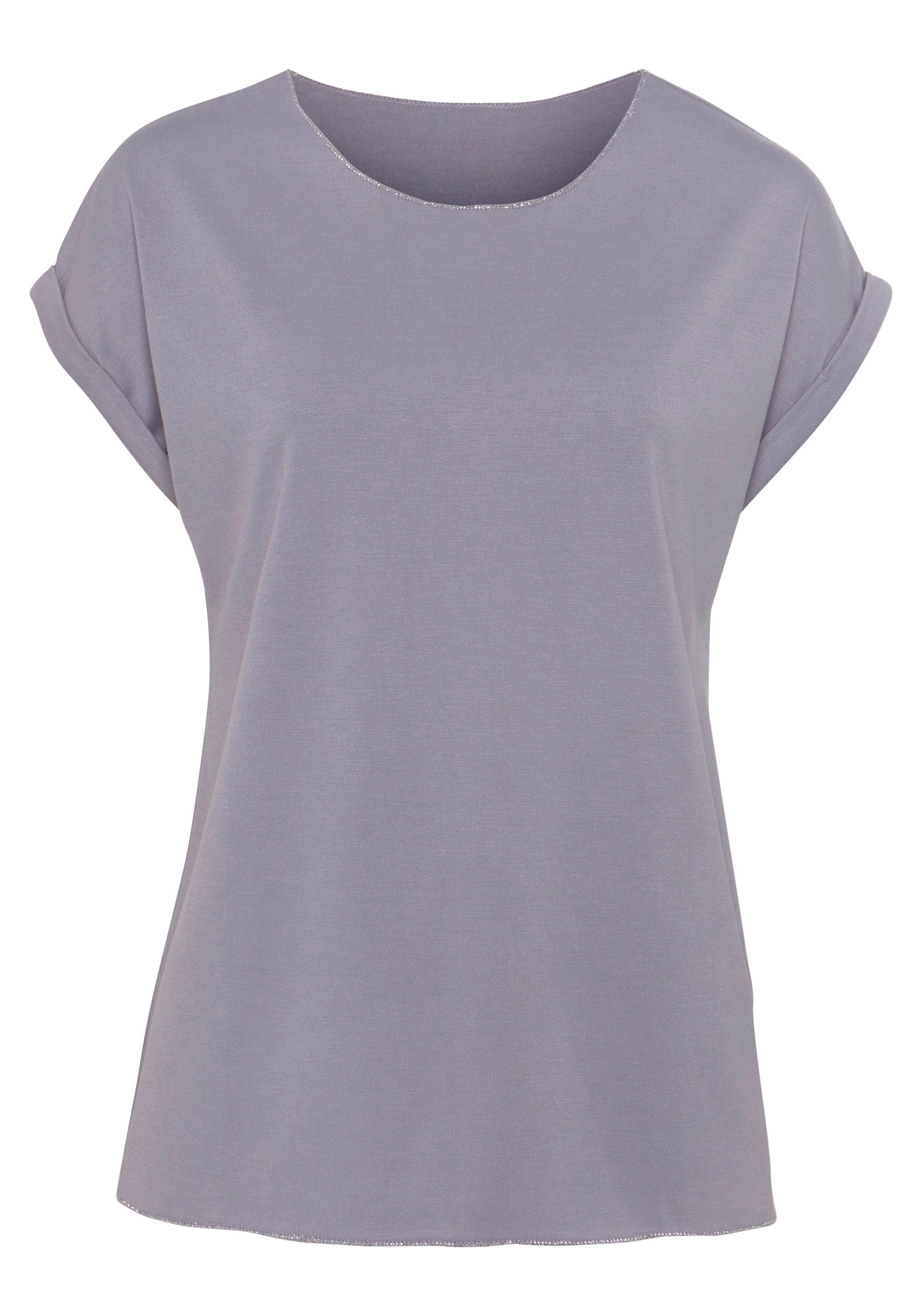 Lascana Shirt met ronde hals Met elegante glinsterafwerkingen in een gemakkelijk te onderhouden kwaliteit (1-delig)