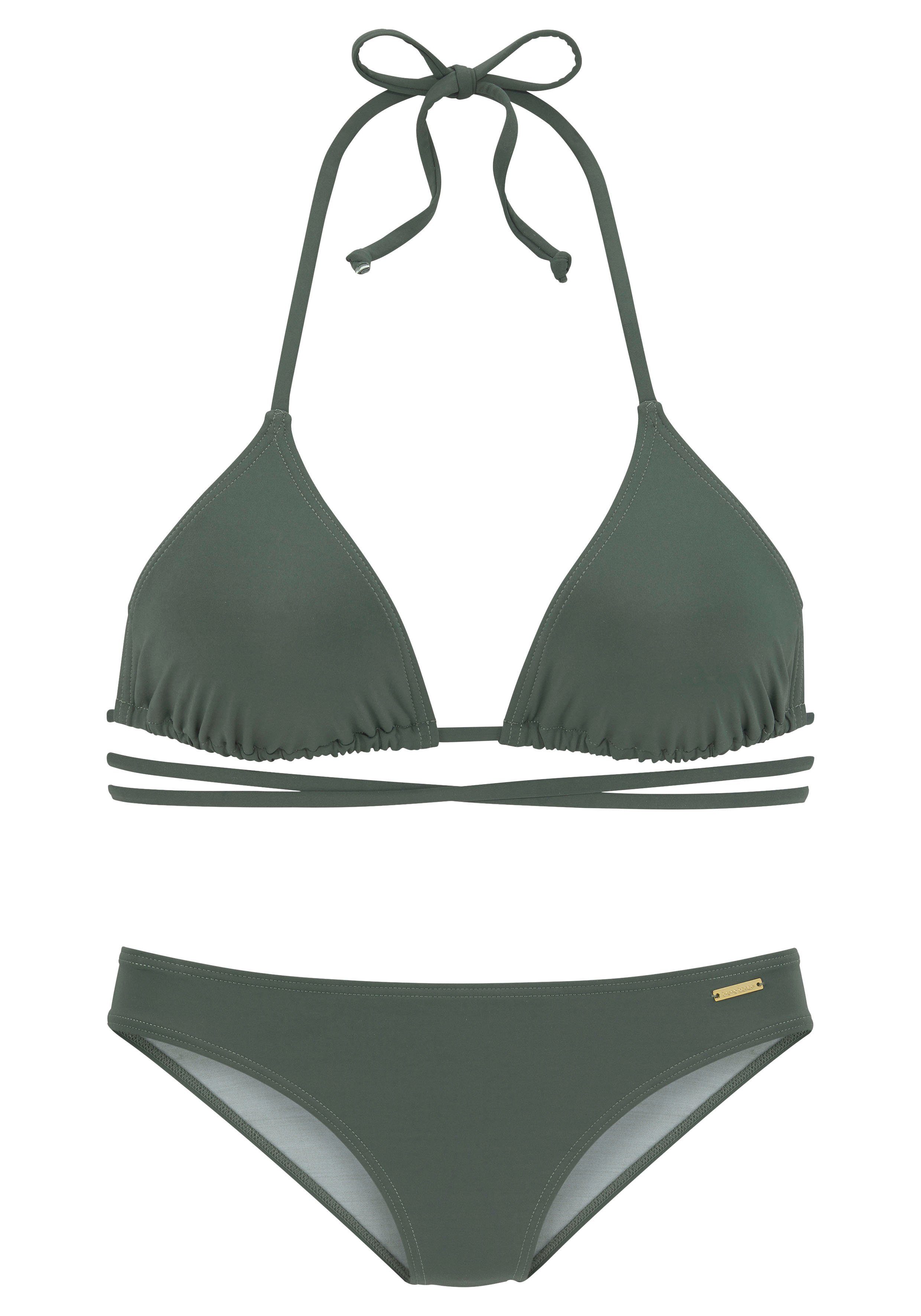 Bruno Banani Triangelbikini unikleur met lange bindstrik triangel bikini's maat 36 groen