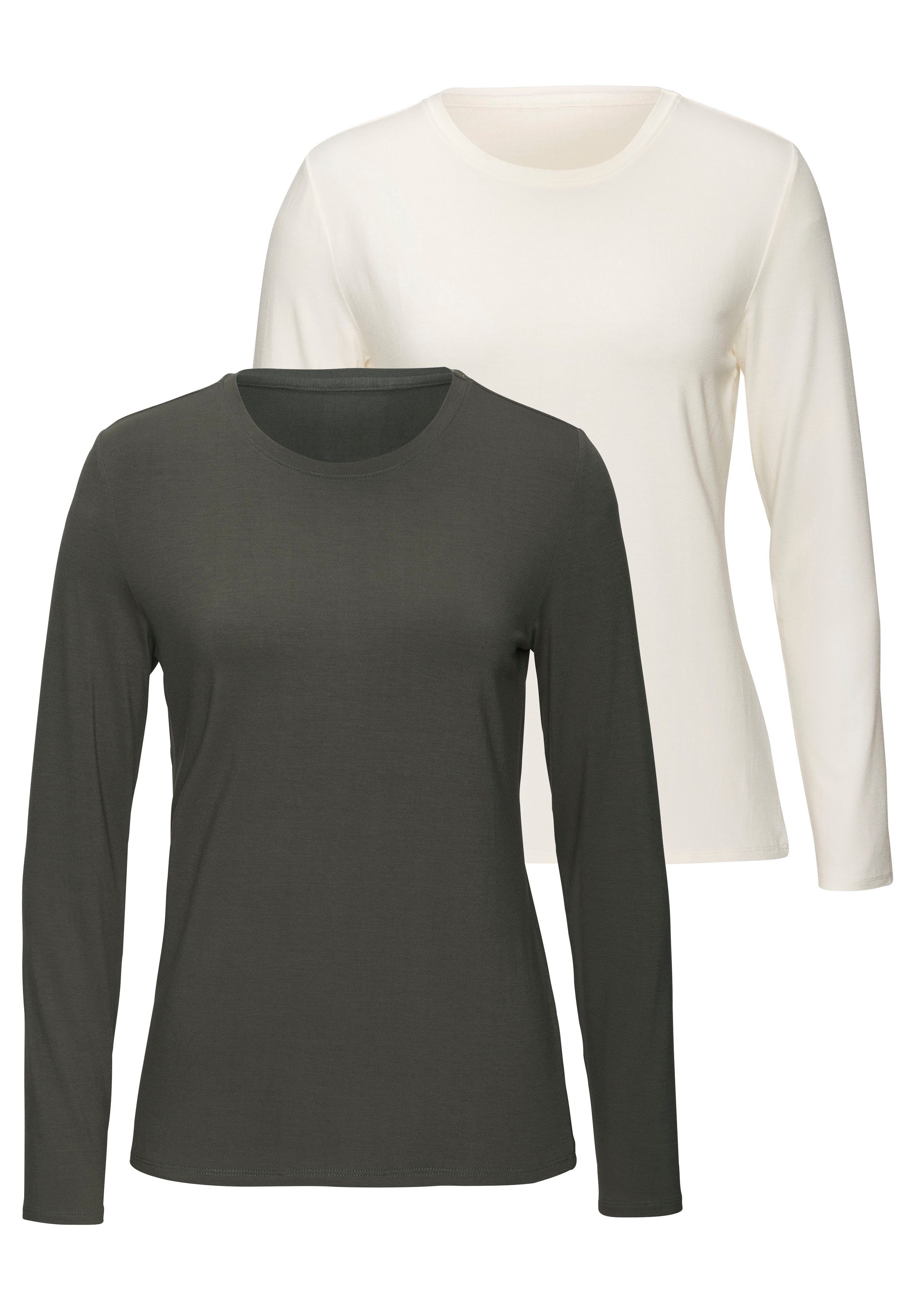 Lascana Shirt met lange mouwen Van zachte viscose-stretch van zachte viscosekwaliteit (Set van 2)