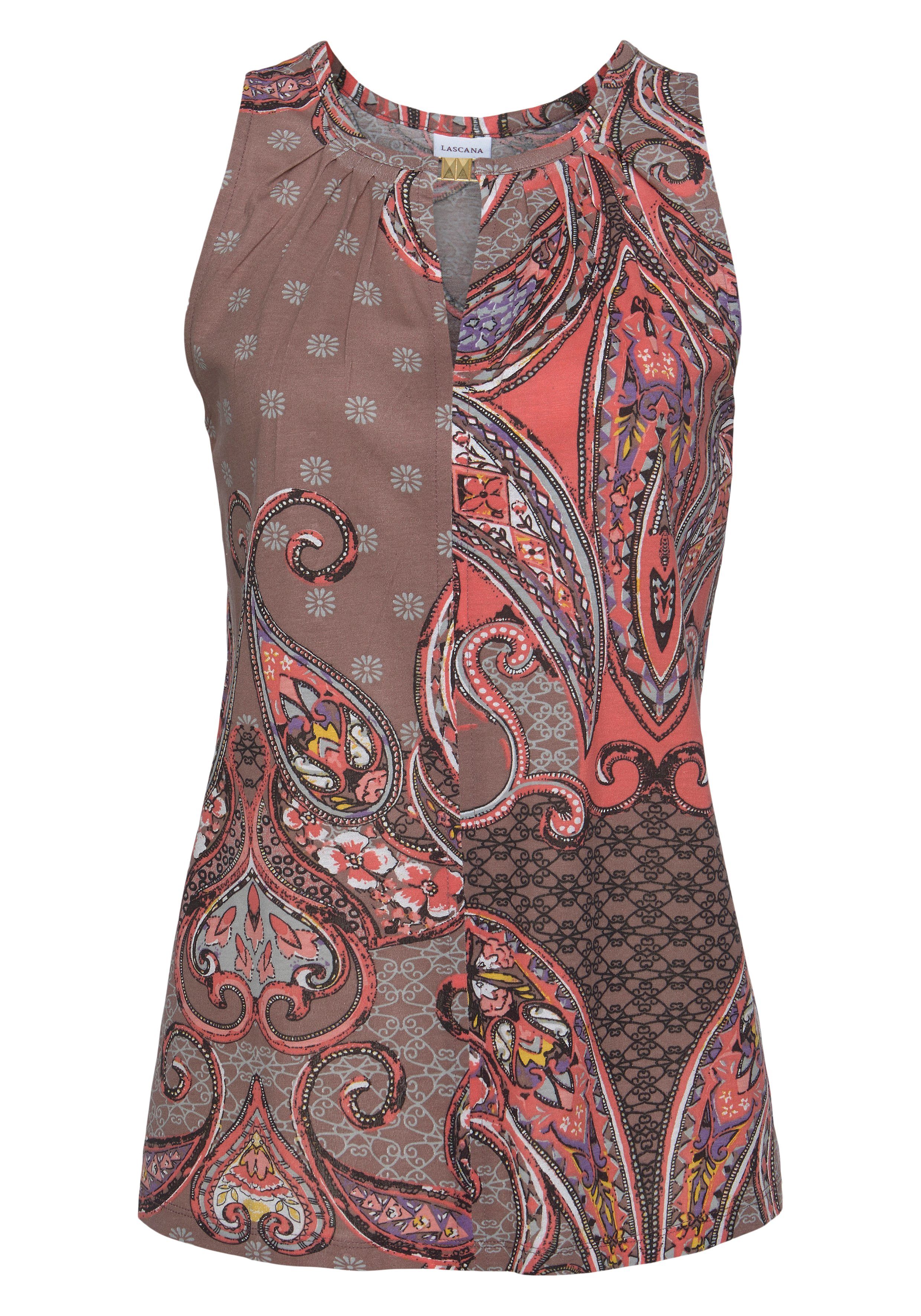 Lascana Tanktop met paisley-print en decoratieve accessoires, elegant blusentop