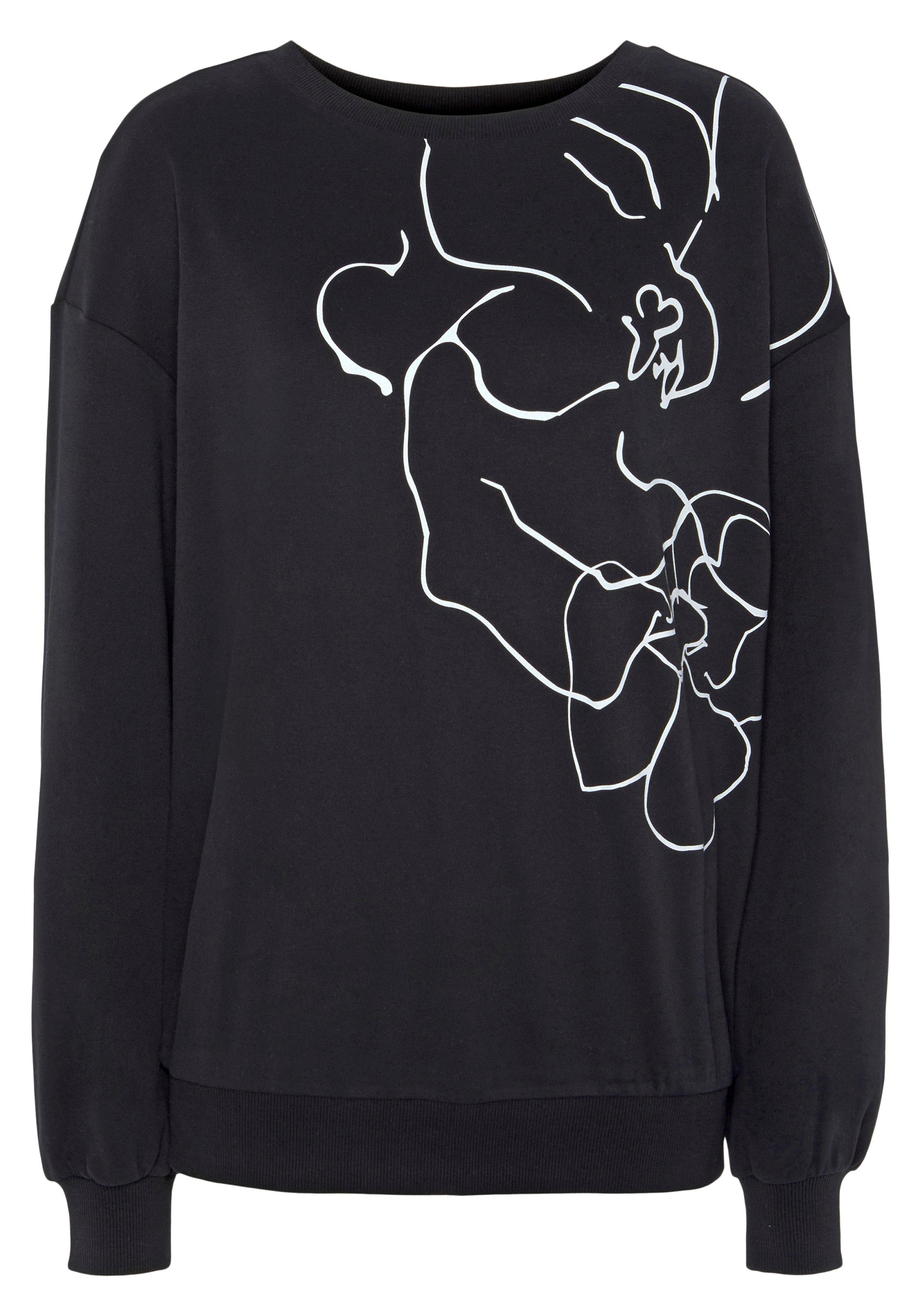 Lascana Sweatshirt Loungeshirt met print, loungewear tops & hoodies maat 36/38 zwart