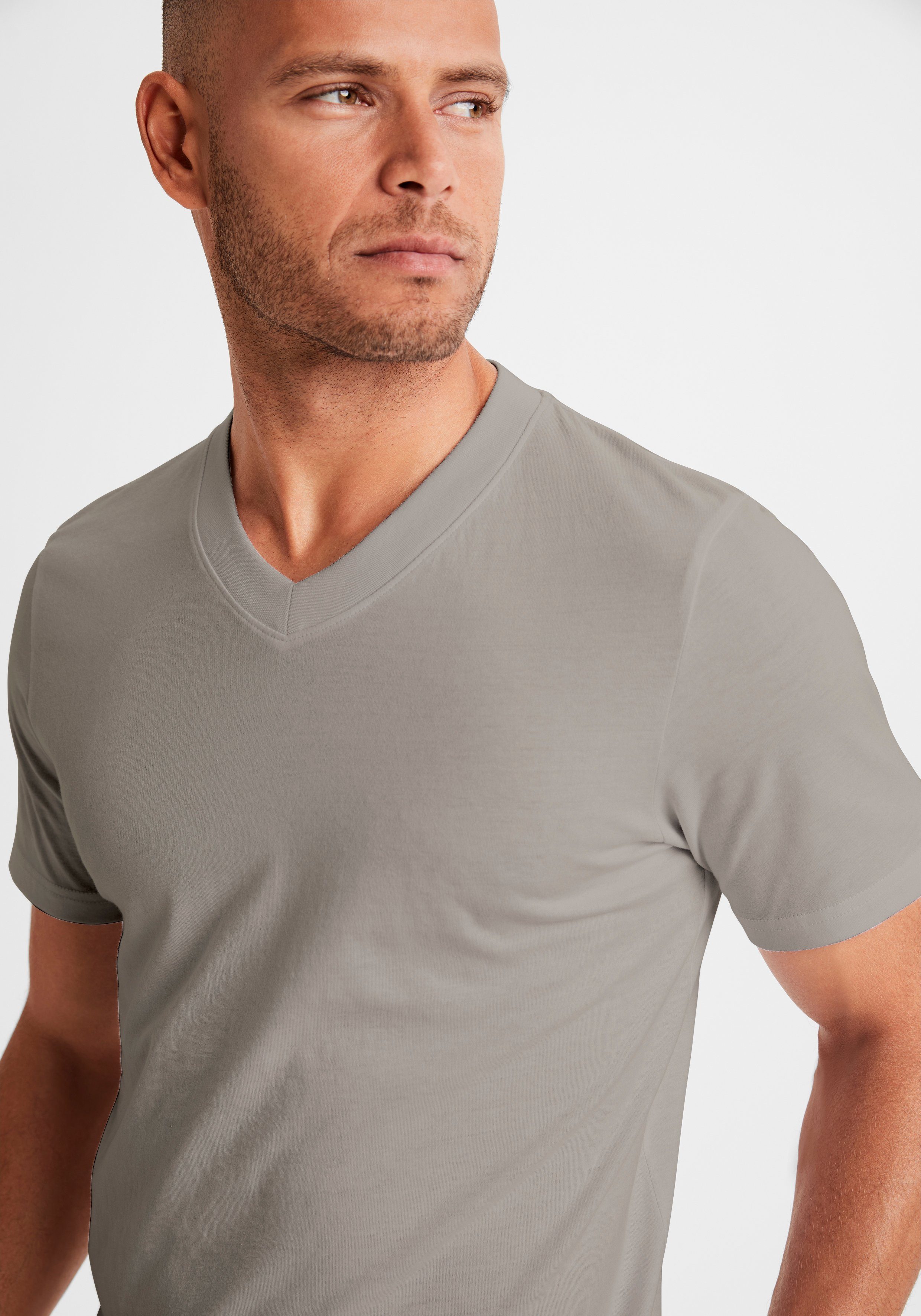 KangaROOS T-shirt Regular fit Vrijetijdsshirt met korte mouwen, V-hals van 100% katoen (Set van 2)
