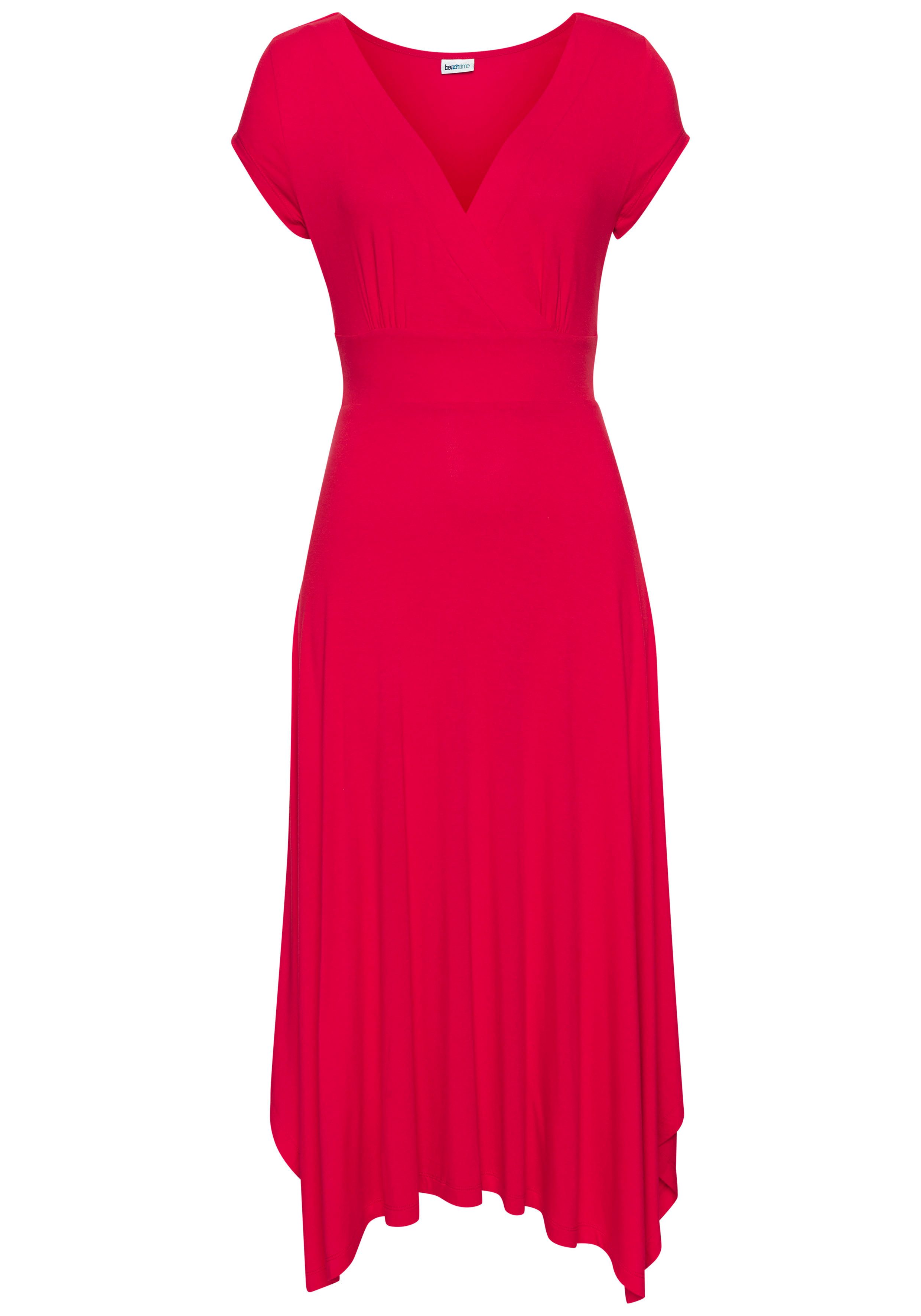 Beachtime Zomerjurk met puntzoom en strik, jersey jurk, asymmetrisch rokdeel strandjurkjes maat 36 rood