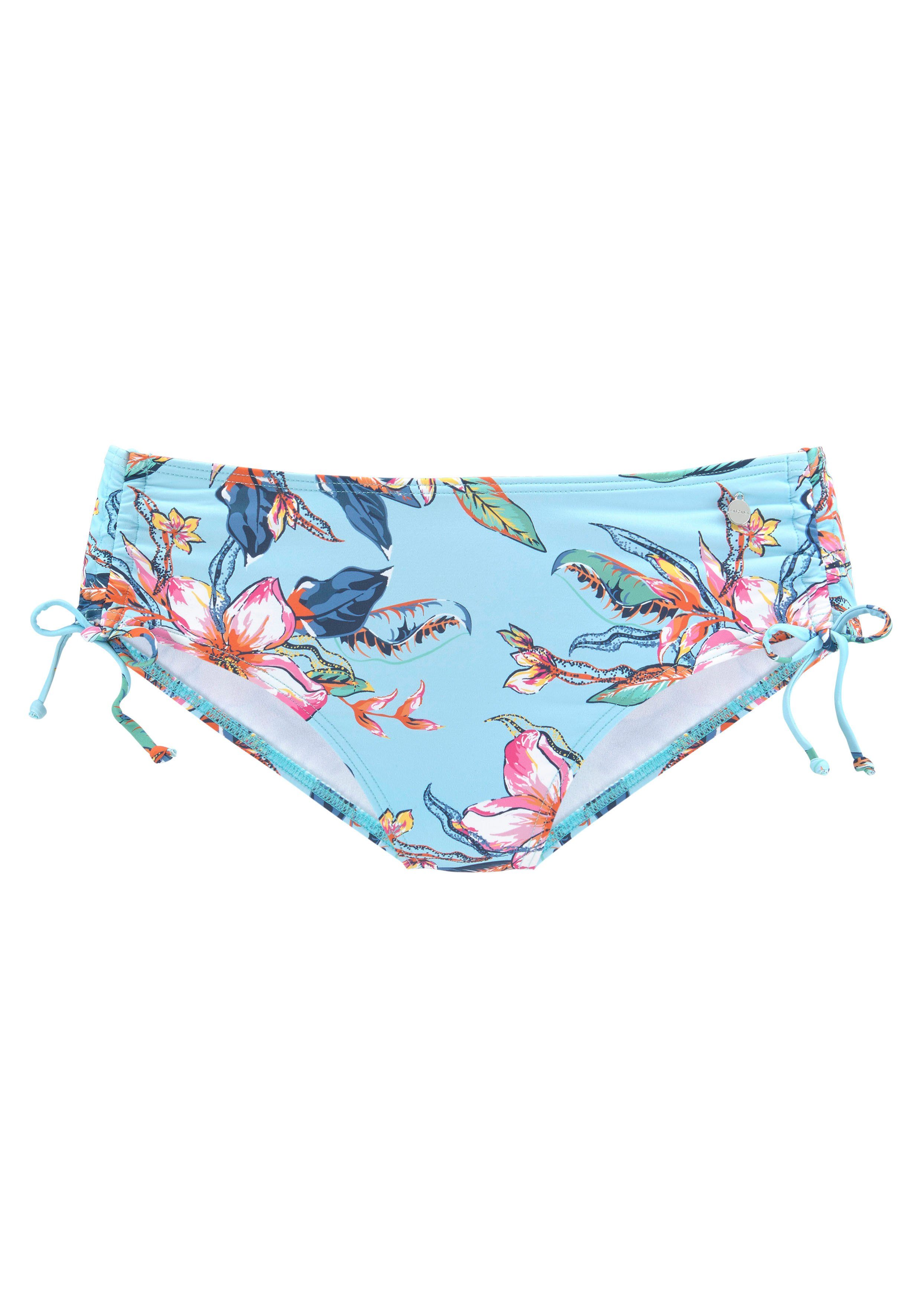 Lascana Bikinibroekje MALIA met zijrimpeling met tropische print bikini broekjes maat 40 blauw
