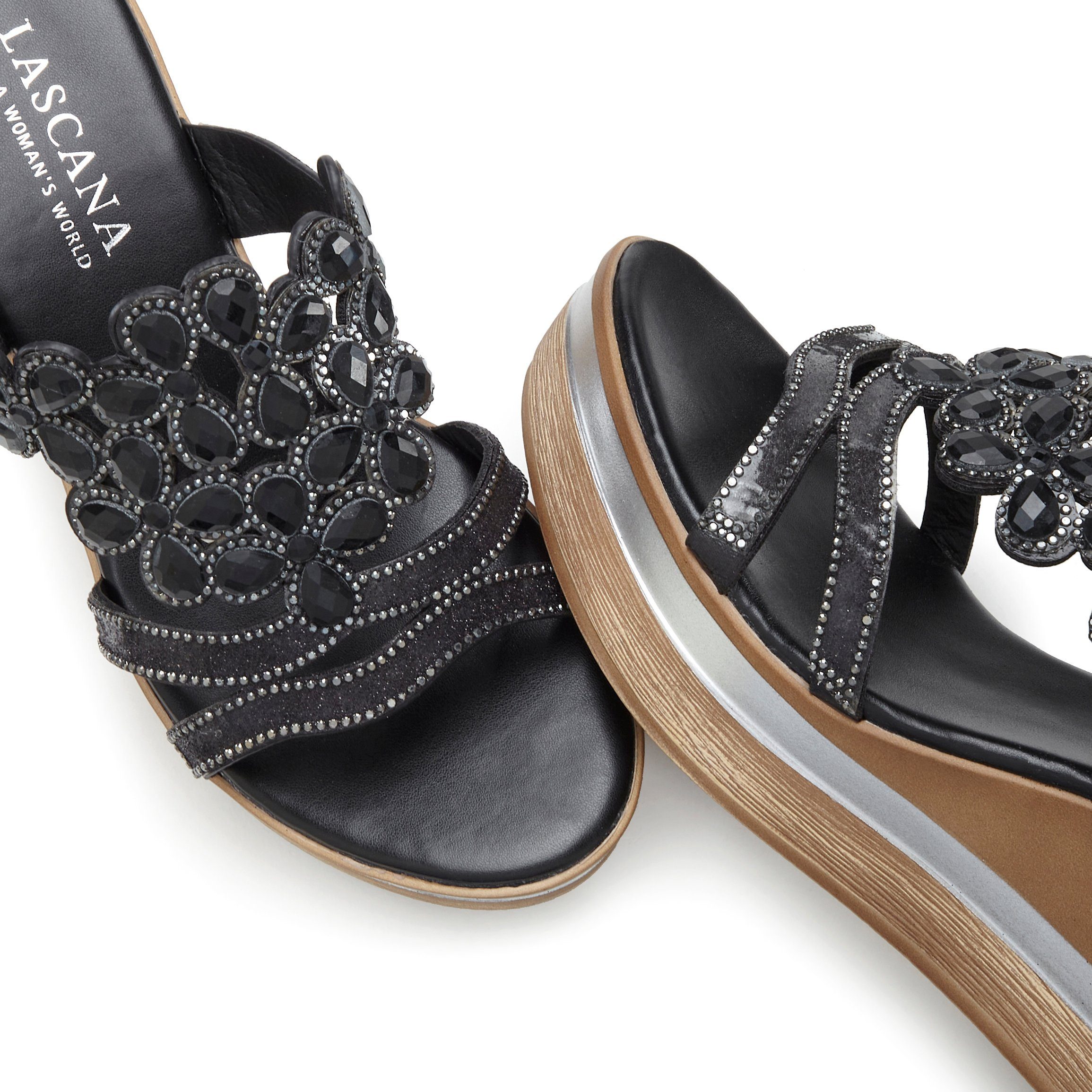 Lascana Slippers Mule, sandaal, open schoen met sleehak en uitgebreide versiering