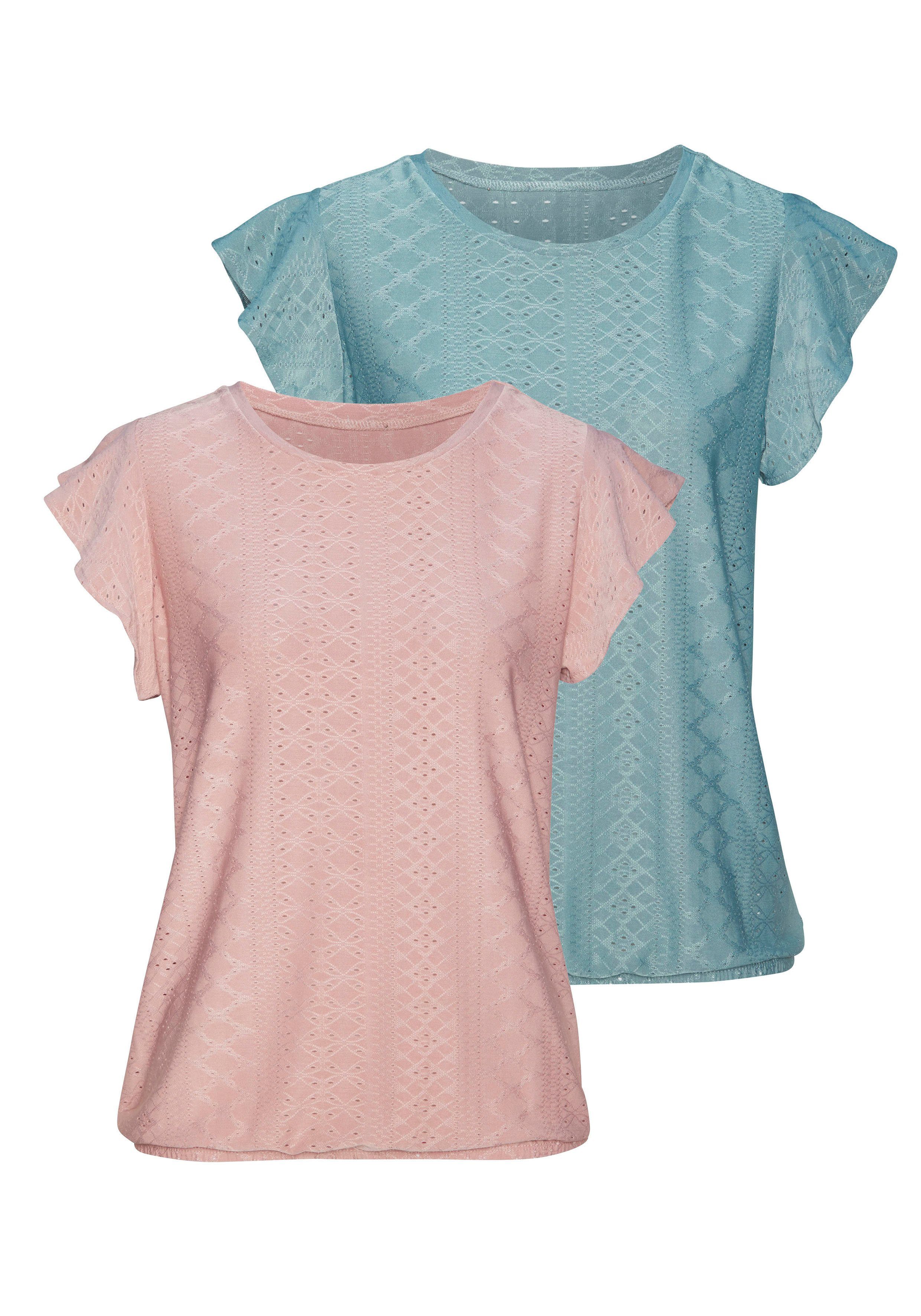 Vivance Shirt met korte mouwen Met broderie anglaise in een gemakkelijk te onderhouden kwaliteit (2-delig, Set van 2)
