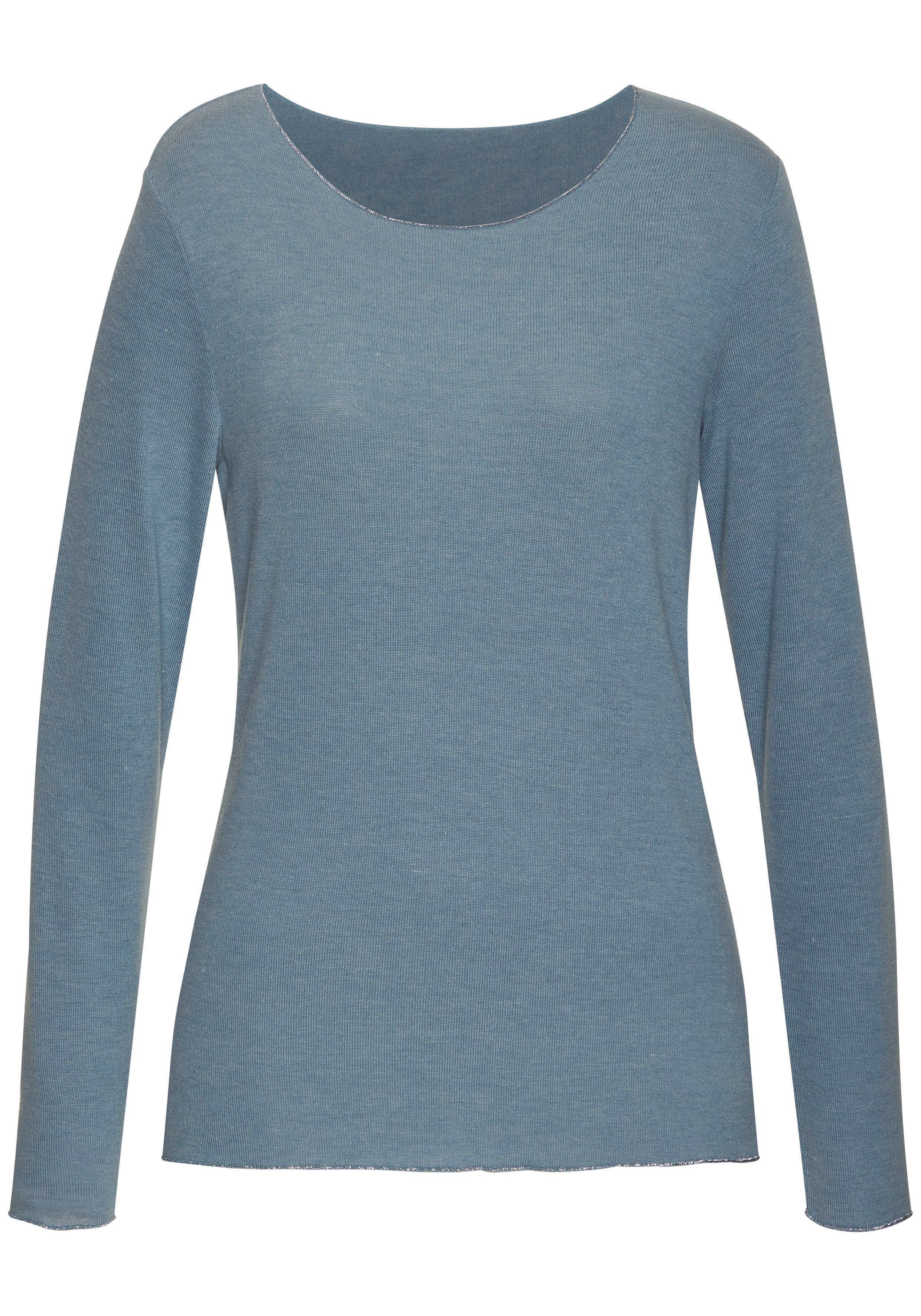 Lascana Shirt met lange mouwen Met fijne glinsterende afwerking shirts maat 32/34 blauw