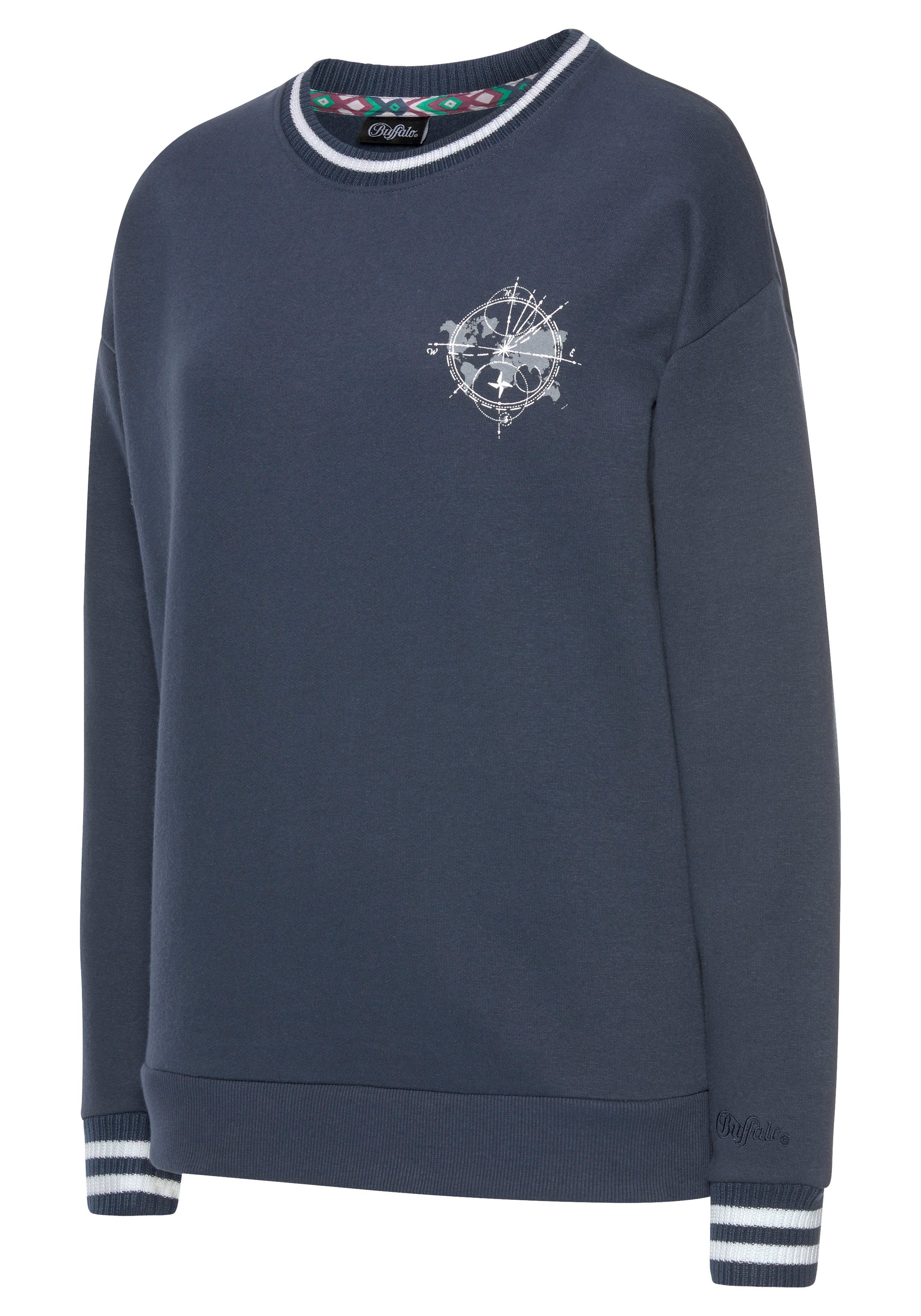 Buffalo Sweatshirt met contrast-ribboord en print, loungepak