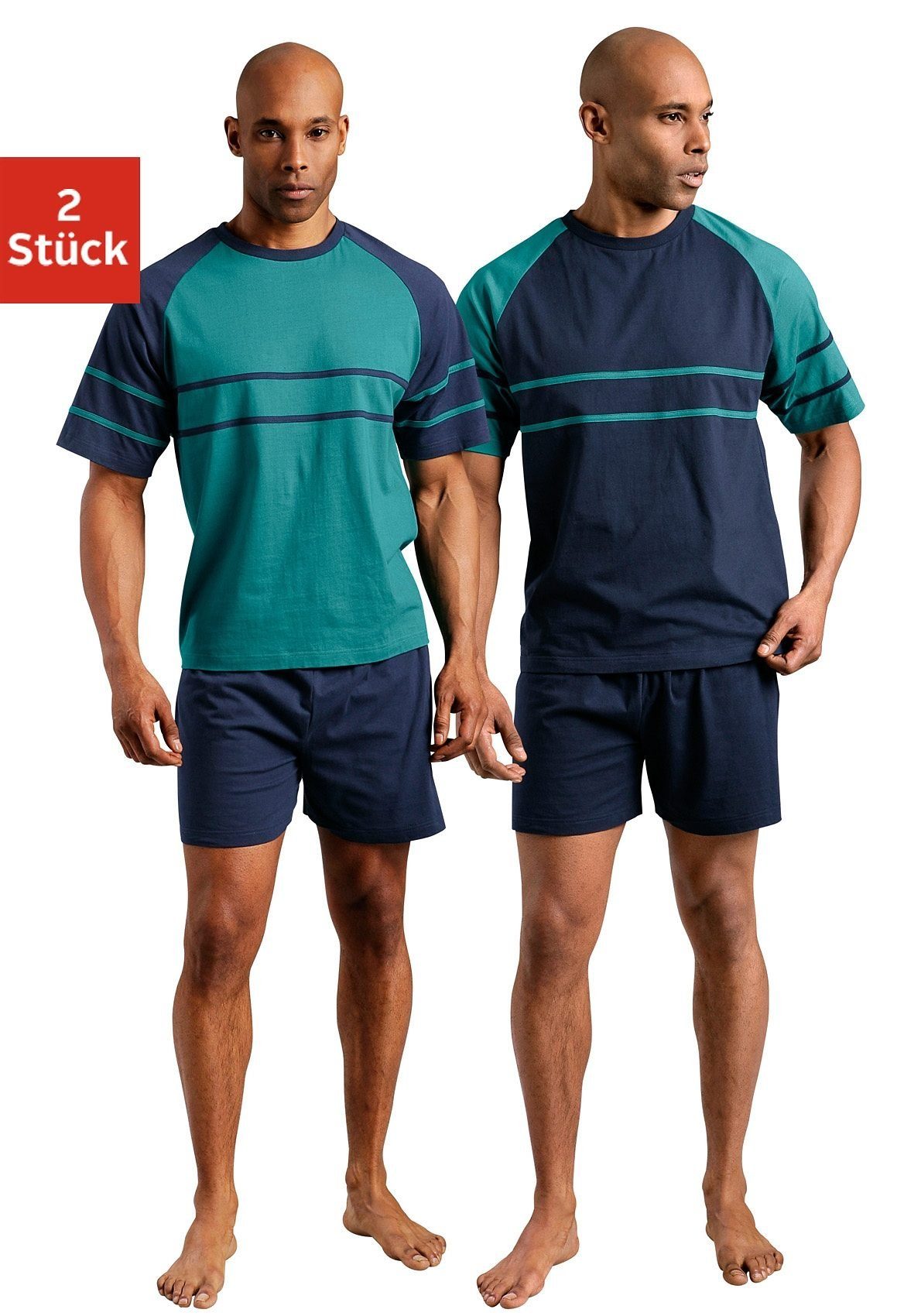 le jogger® Pyjama met opgestikte strepen (4-delig, Set van 2)