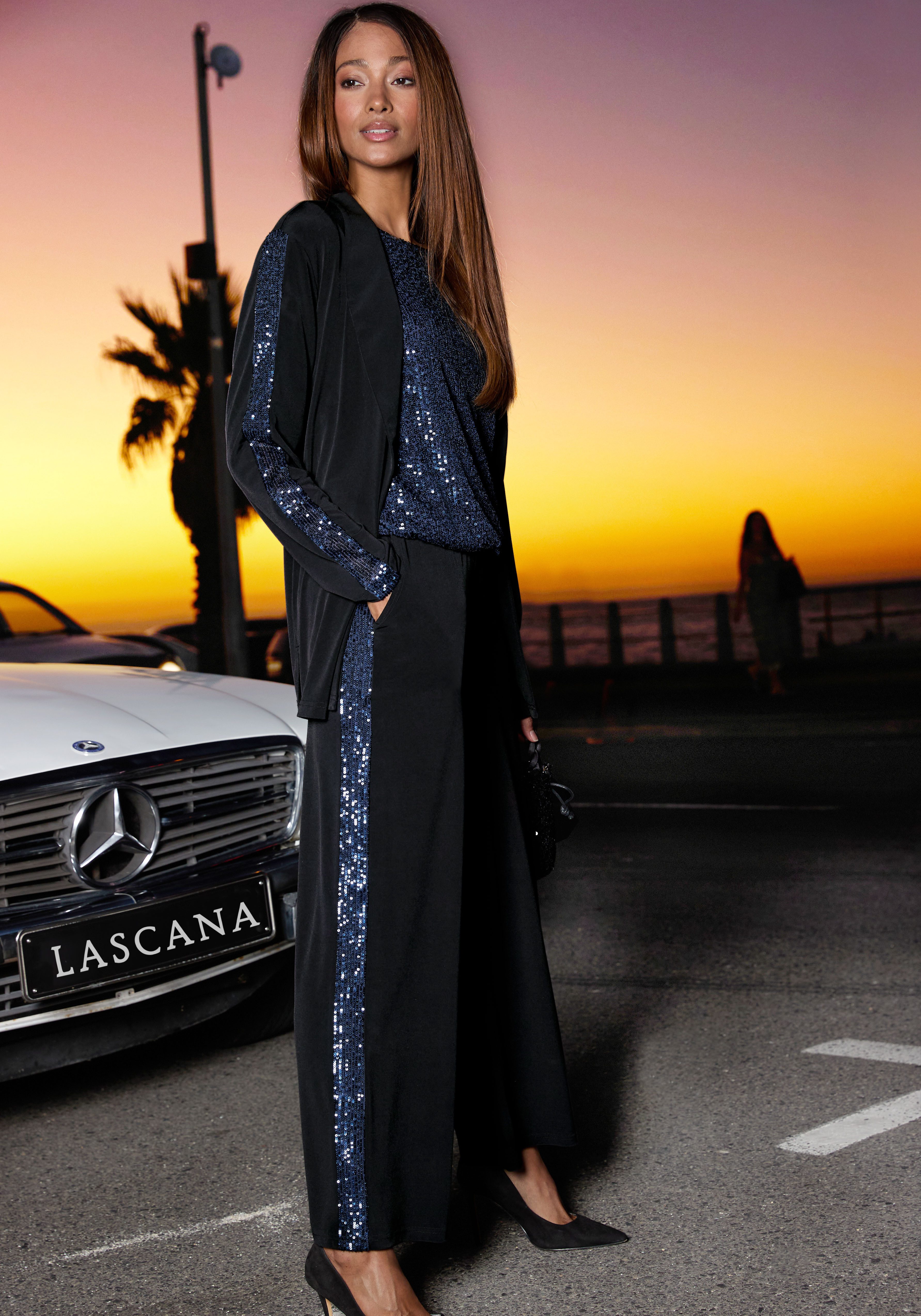 Lascana Shirt met pailletten met wijde mouwen, feestelijk glittershirt, partyshirt