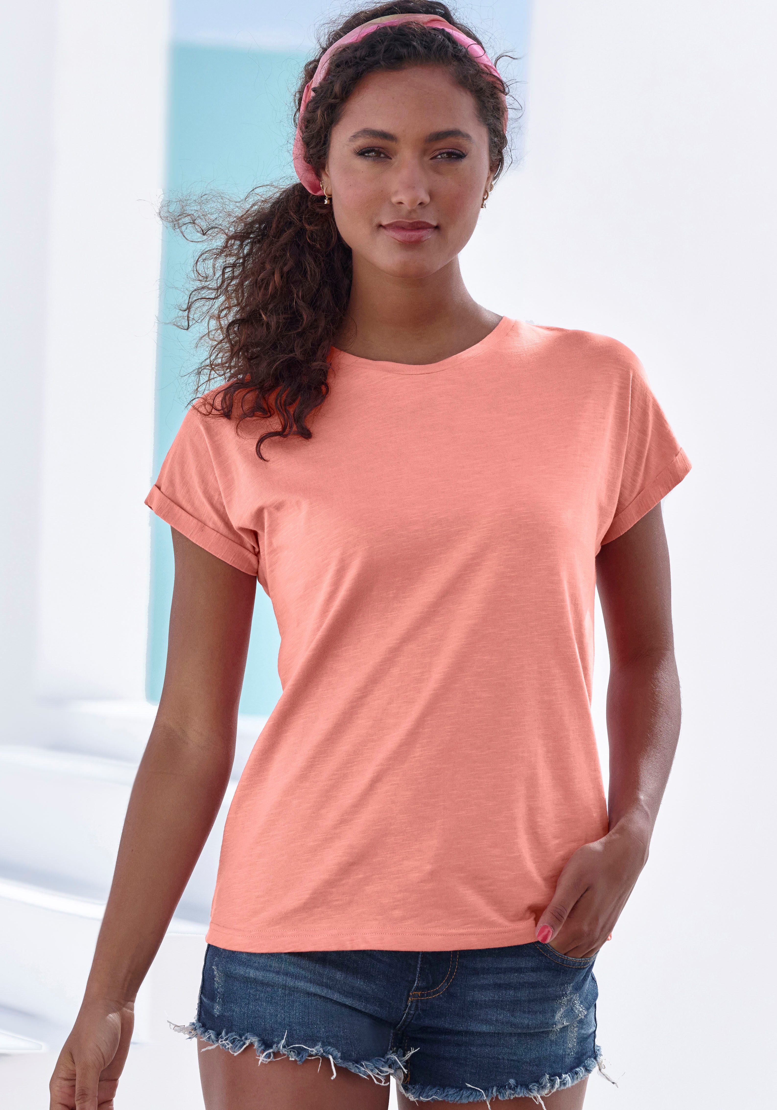 Vivance T-shirt Met modieuze frontprint in een zachte katoenkwaliteit (Set van 2) shirts maat 32/34 oranje