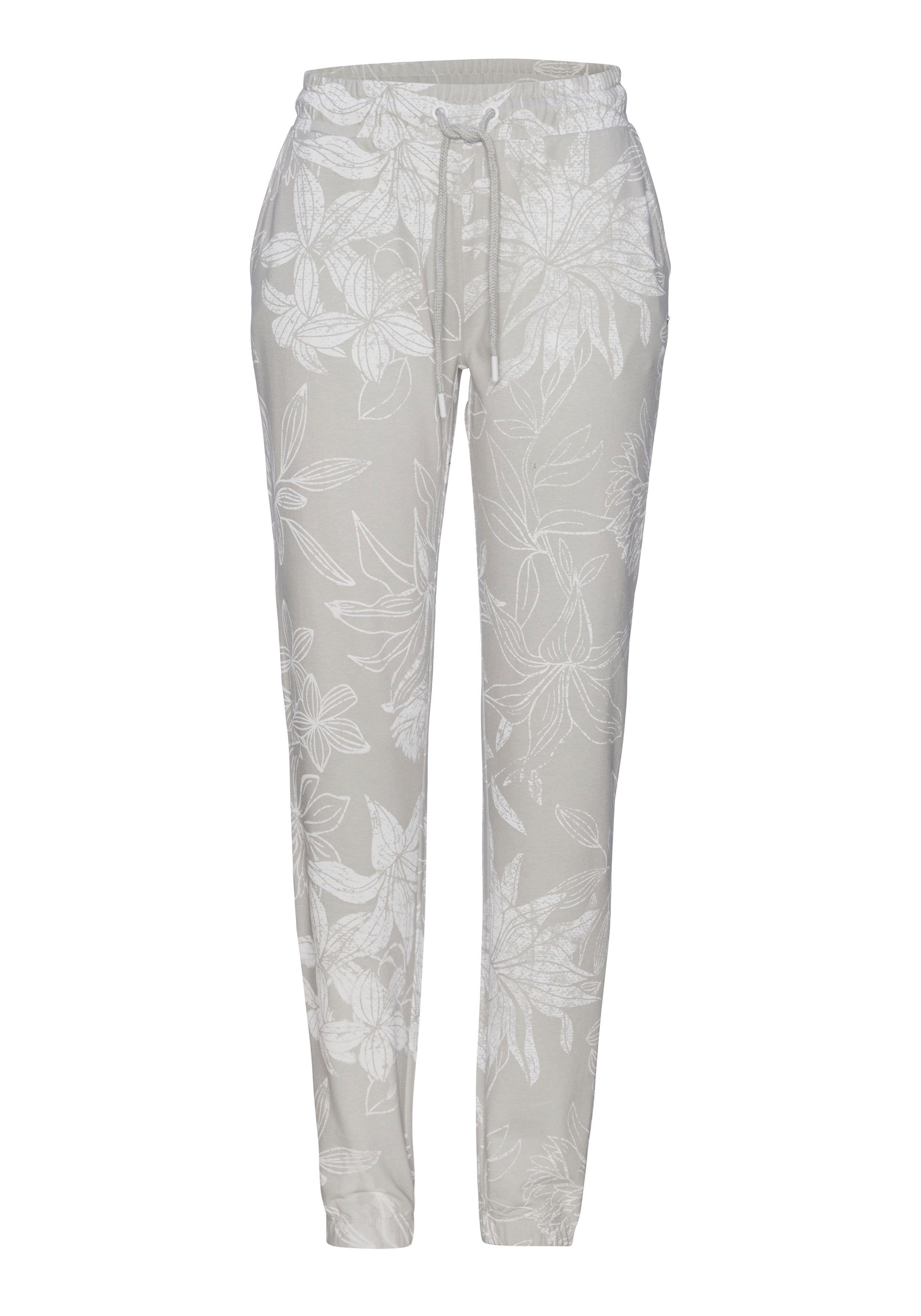 Lascana Loungebroek met bloemen alloverprint, loungepak lounge broeken maat 40/42 grijs