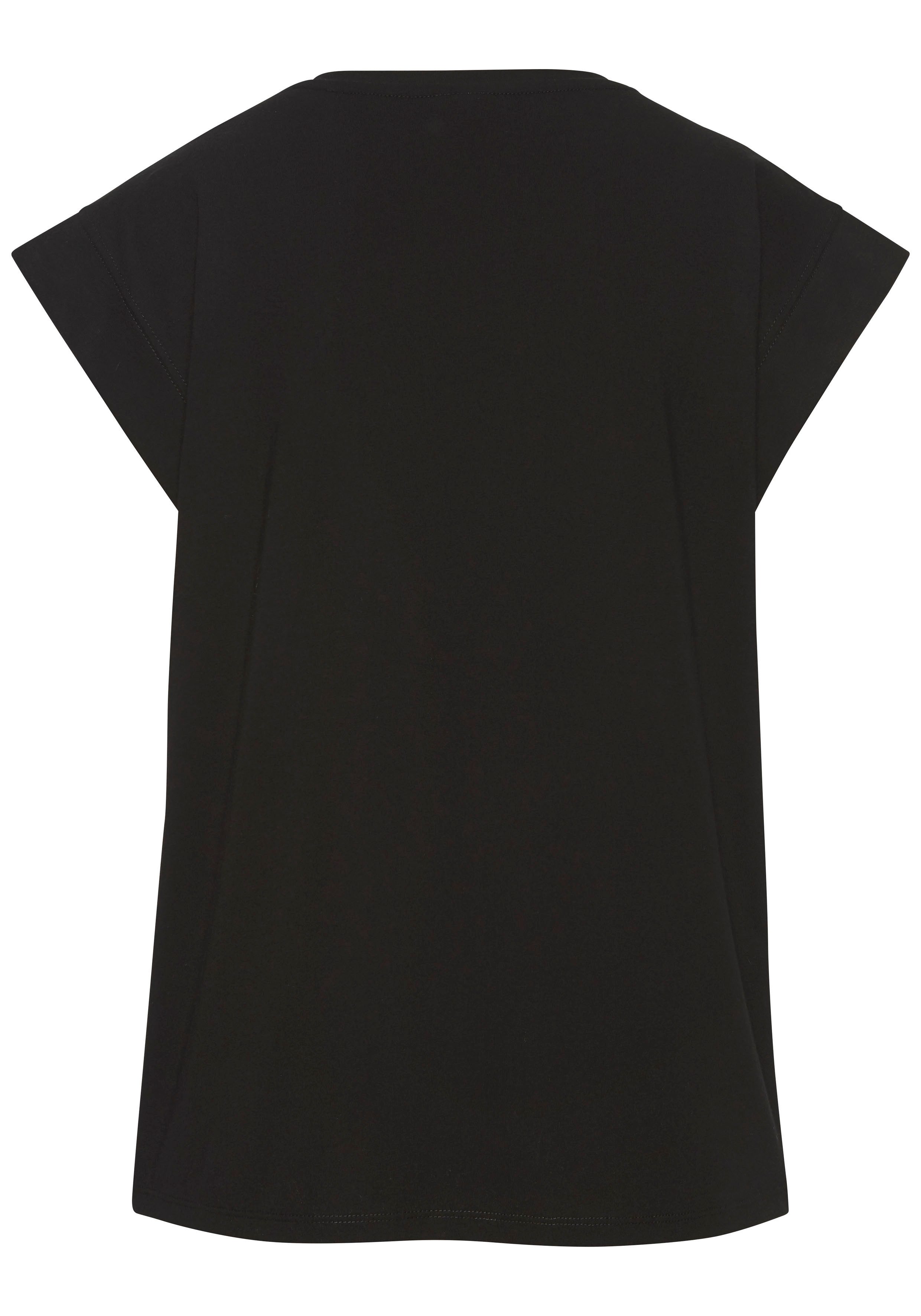 Lascana Shirt met korte mouwen met frontprint, t-shirt van katoen, printshirt, basic shirts maat 44/46 zwart