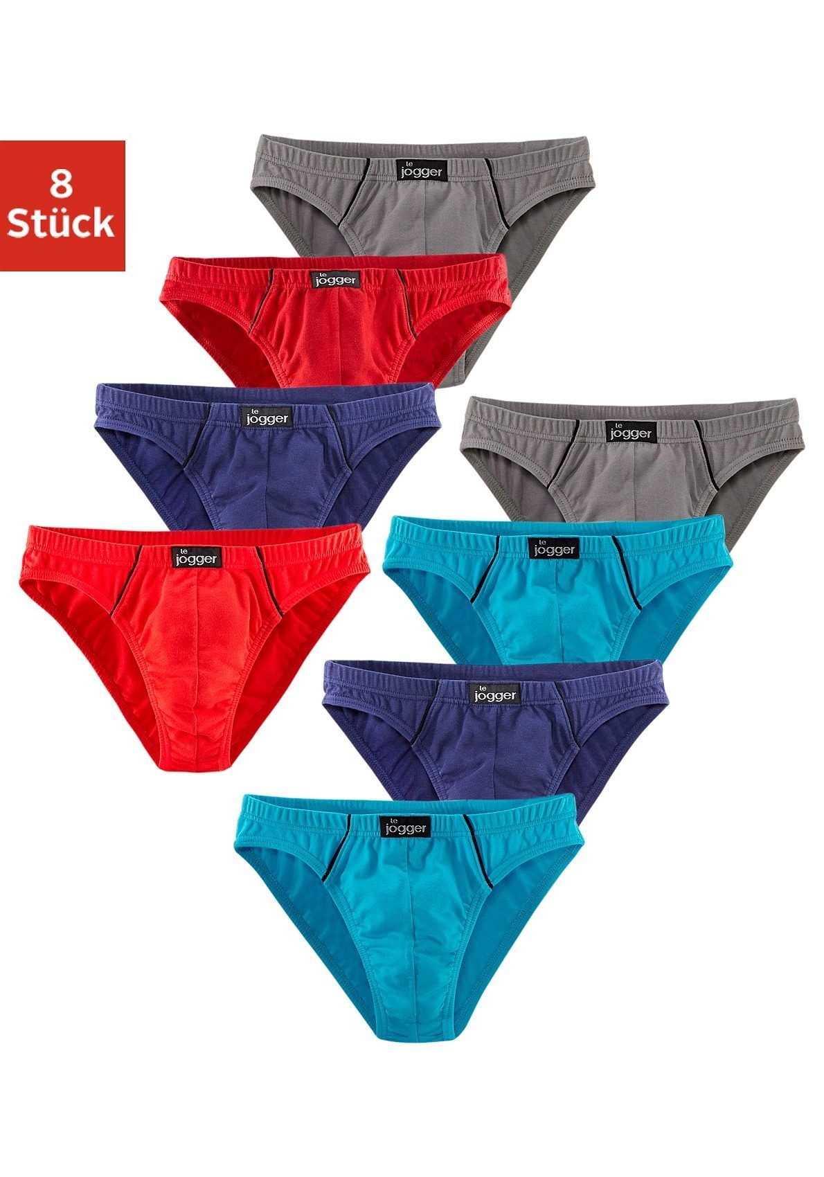 le jogger® Slip Minislip strak model, mooie kleuren met contrastkleurige pipings (set, 8 stuks)