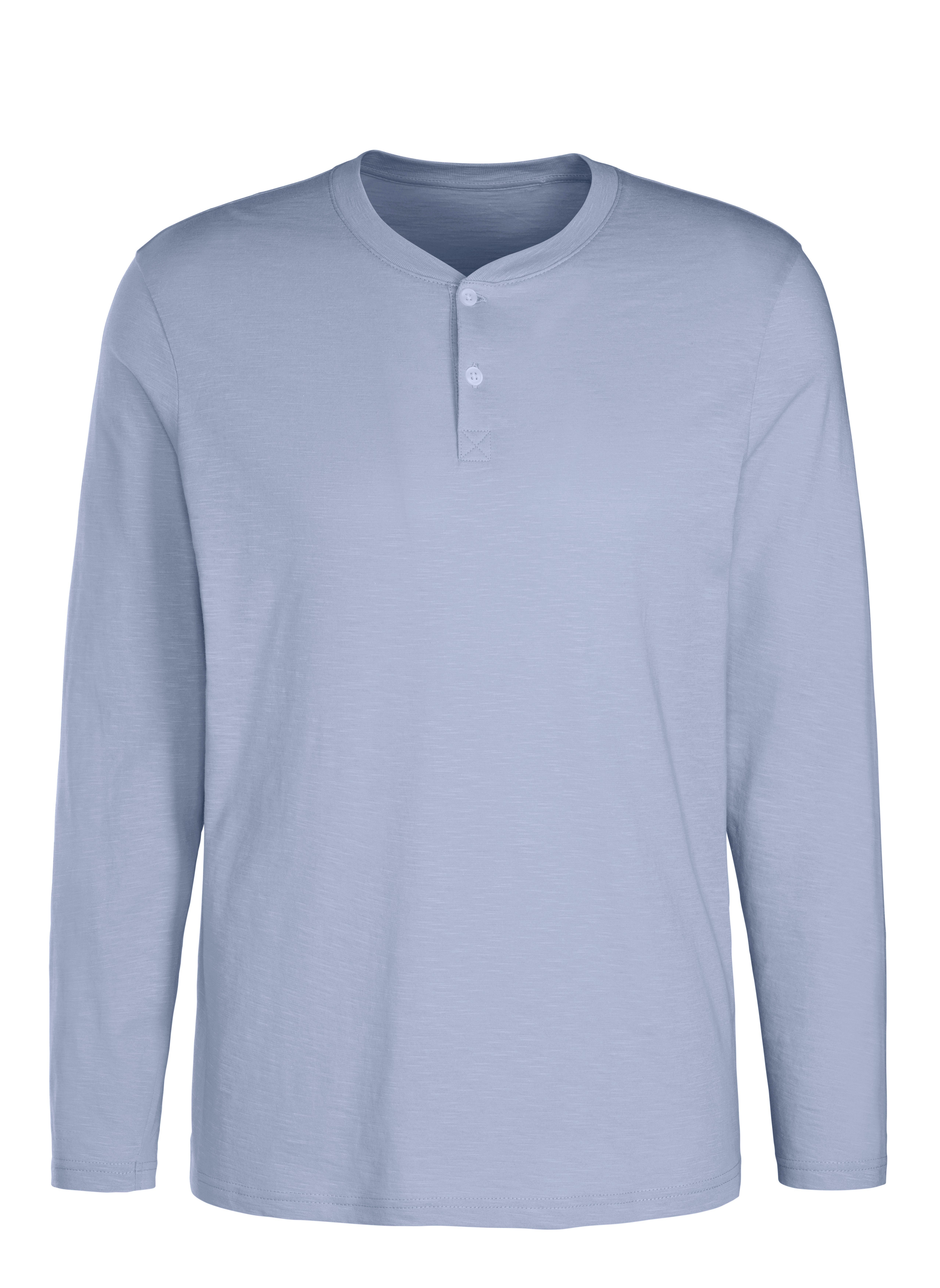 H.I.S Henleyshirt Lange mouwen, shirt met knoopsluiting van gestructureerde katoenkwaliteit heren maat S (44/46) blauw