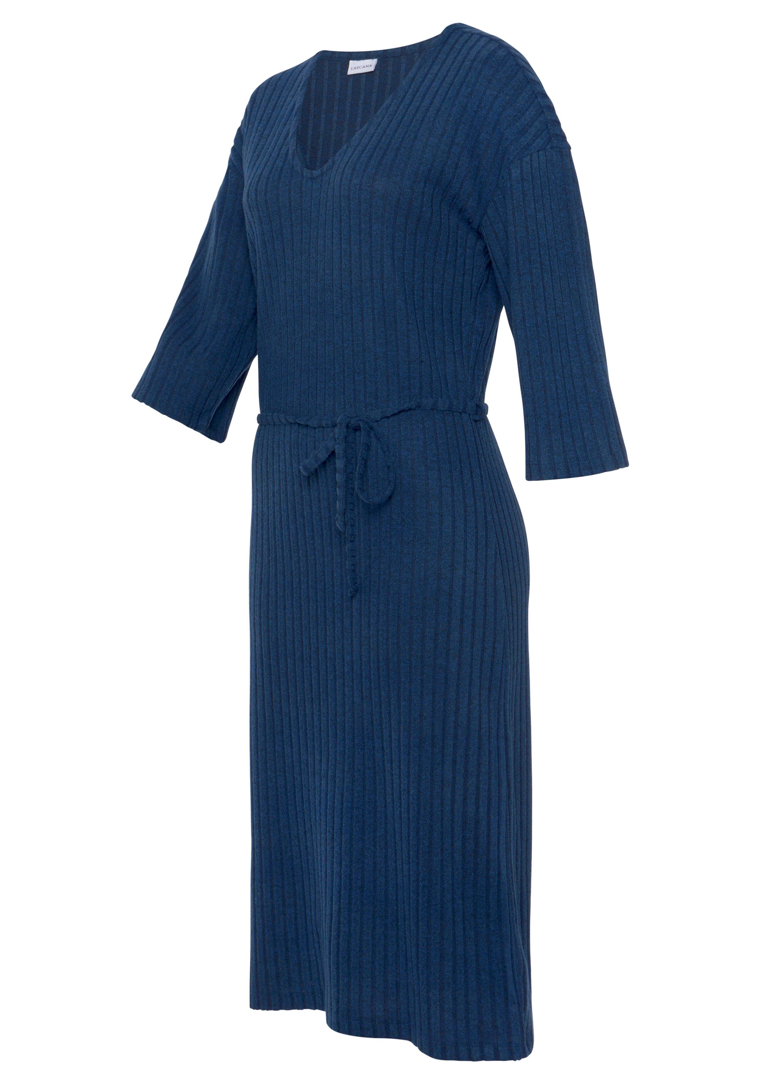 Lascana Gebreide jurk - Ribgebreide jurk, loungejurk Lounge-/rib jurk met wijde mouwen en tailleband, loungewear (1-delig)