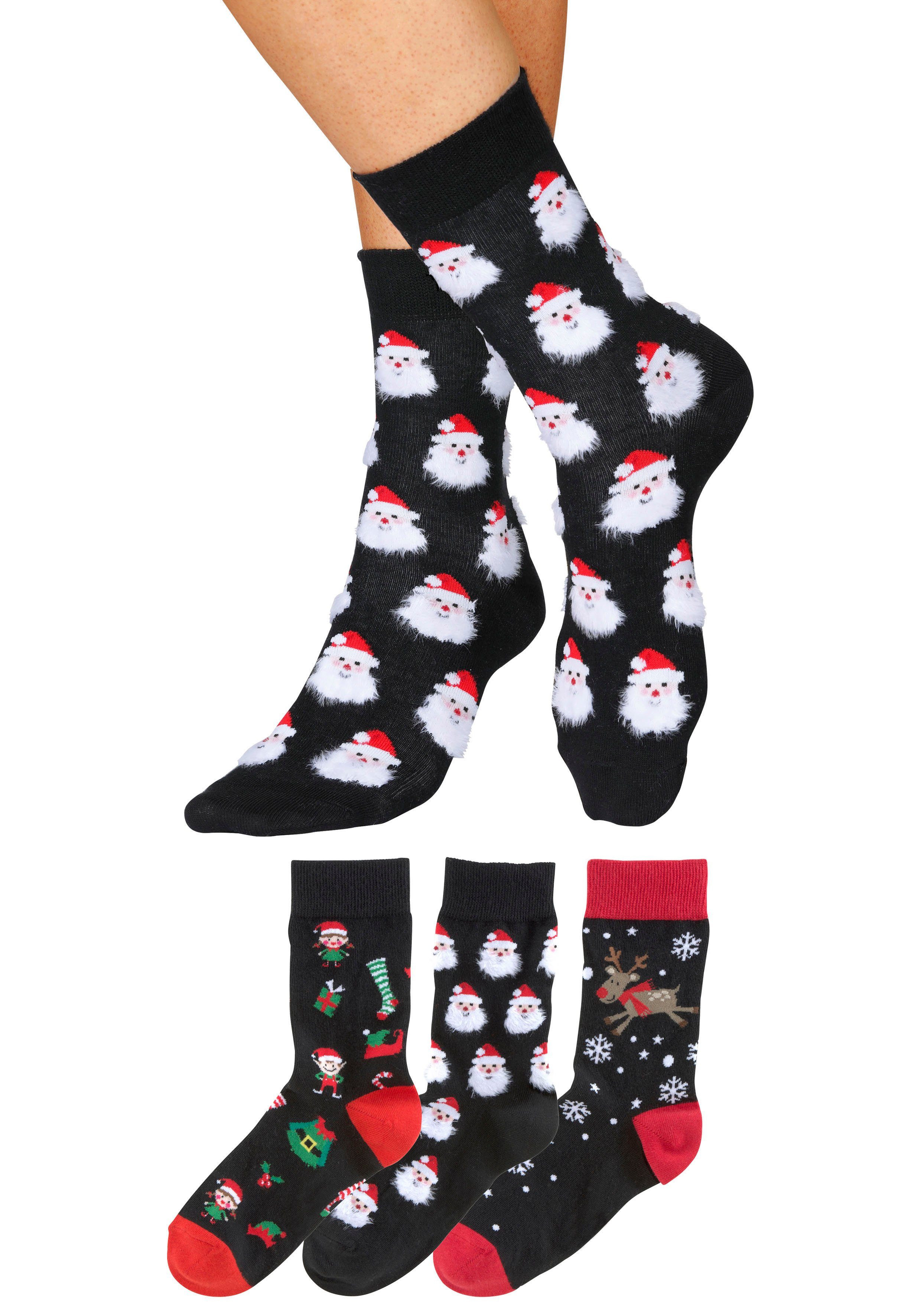H.I.S Sokken met leuke kerstmotieven (set, 3 paar)