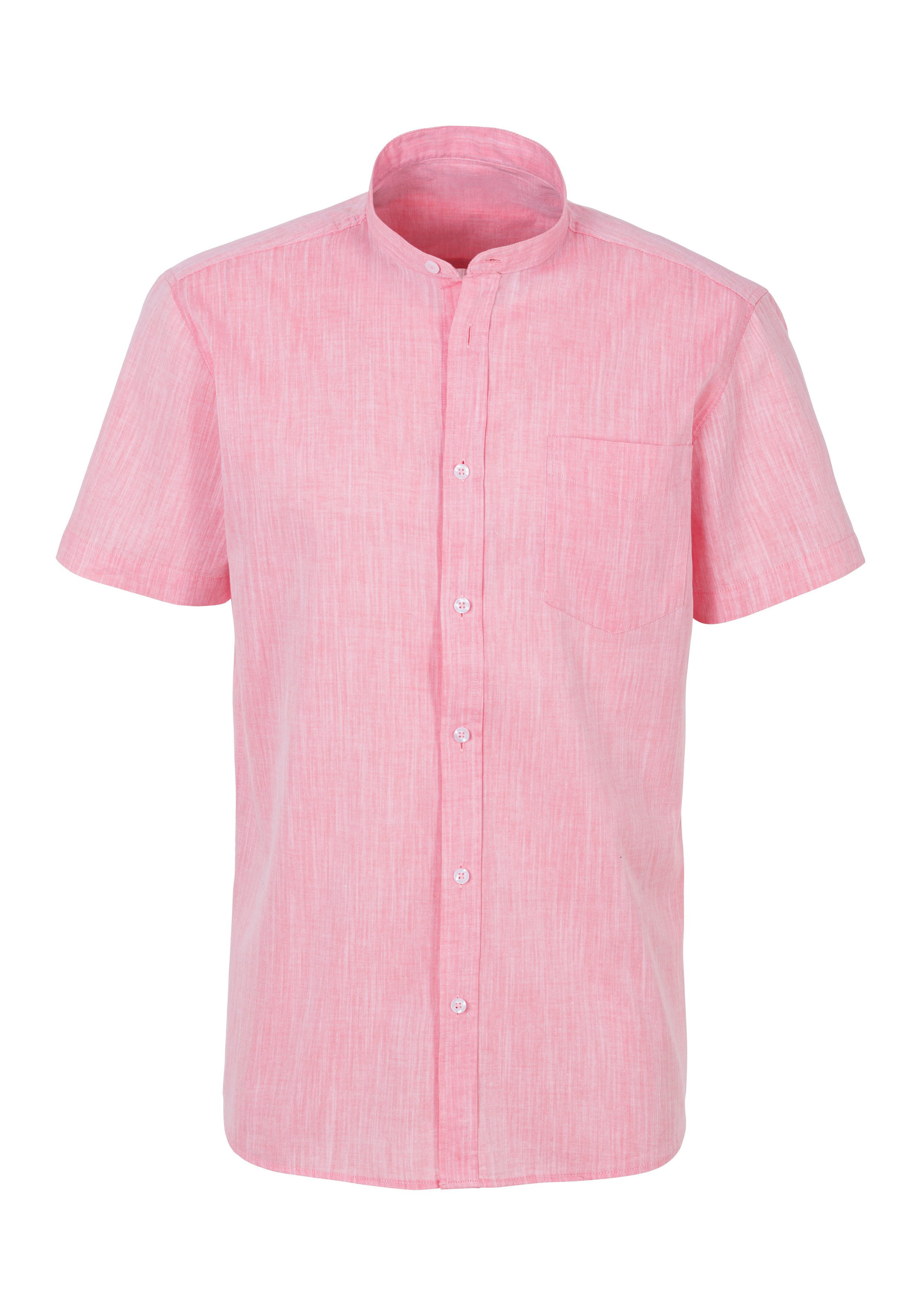 H.I.S Overhemd met korte mouwen Regular fit, knoopsluiting, met opstaande kraag Regular fit, staande kraag shirt met borstzak, 100% katoen heren maat L (41/42) rood