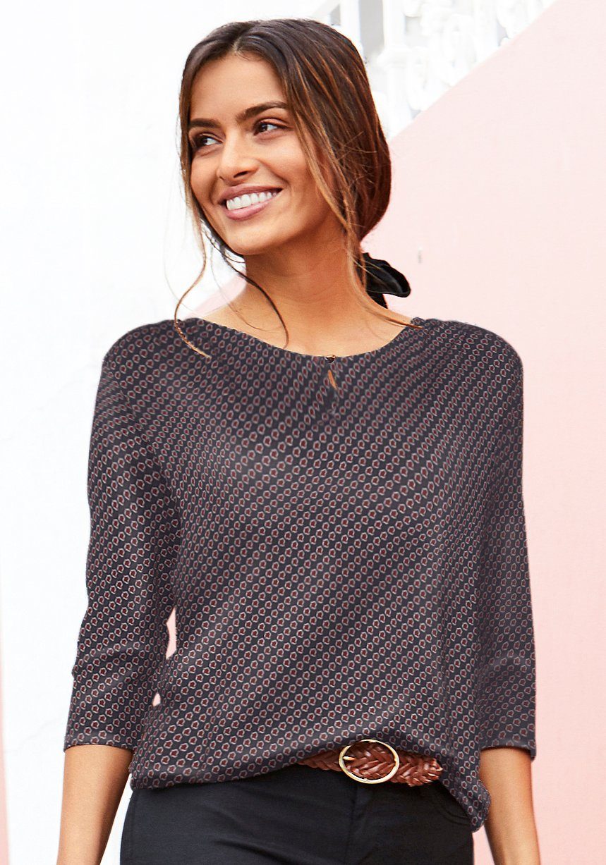 Vivance Shirt met ronde hals Met gouden sierknop bij de hals