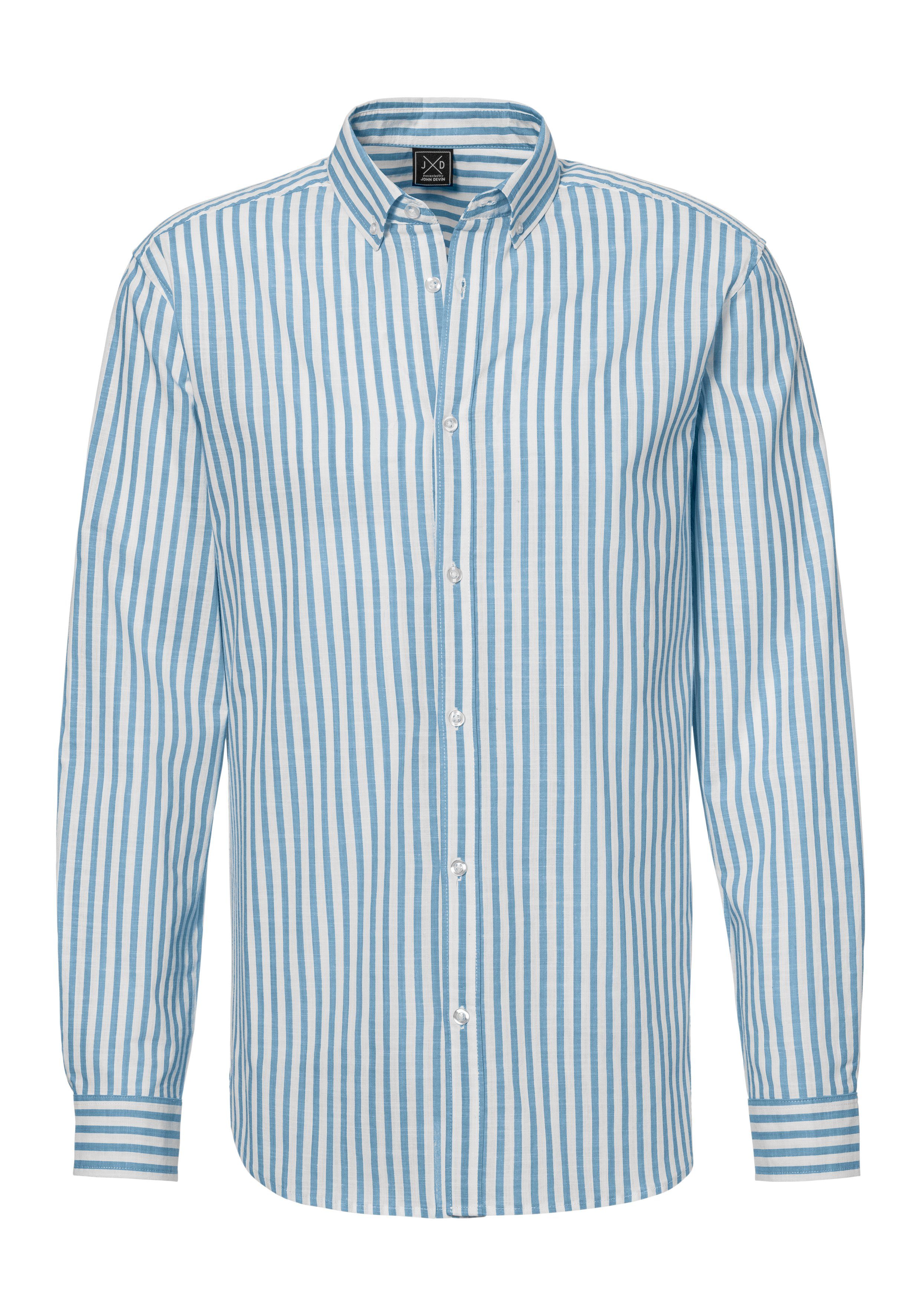 John Devin Overhemd met lange mouwen Regular fit Gestreept overhemd met button-down-kraag, van 100% katoen heren maat L (41/42) blauw
