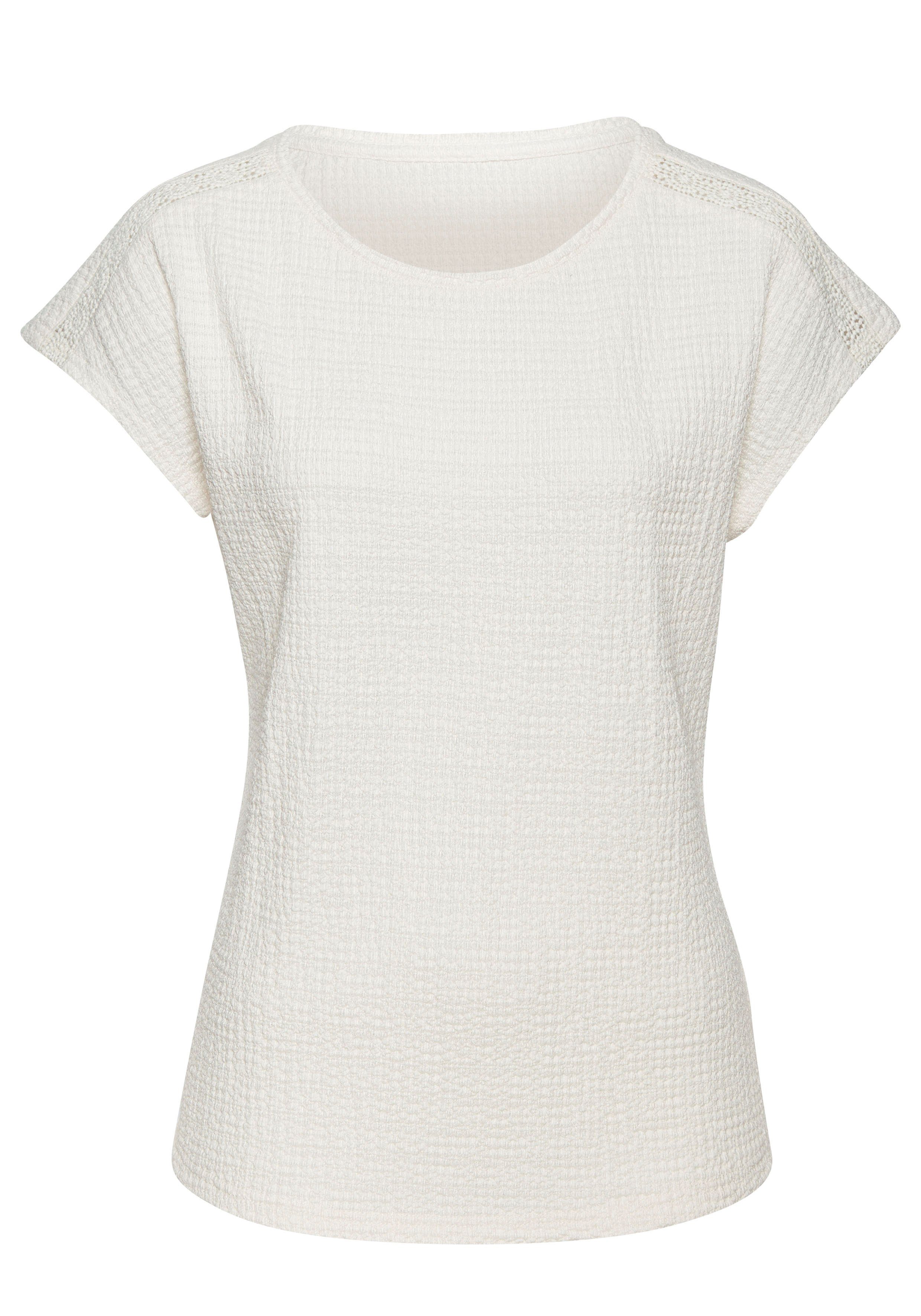 Vivance Shirt met korte mouwen Met decoratieve haak-inzet van kreukvrije crêpe-kwaliteit (1-delig)
