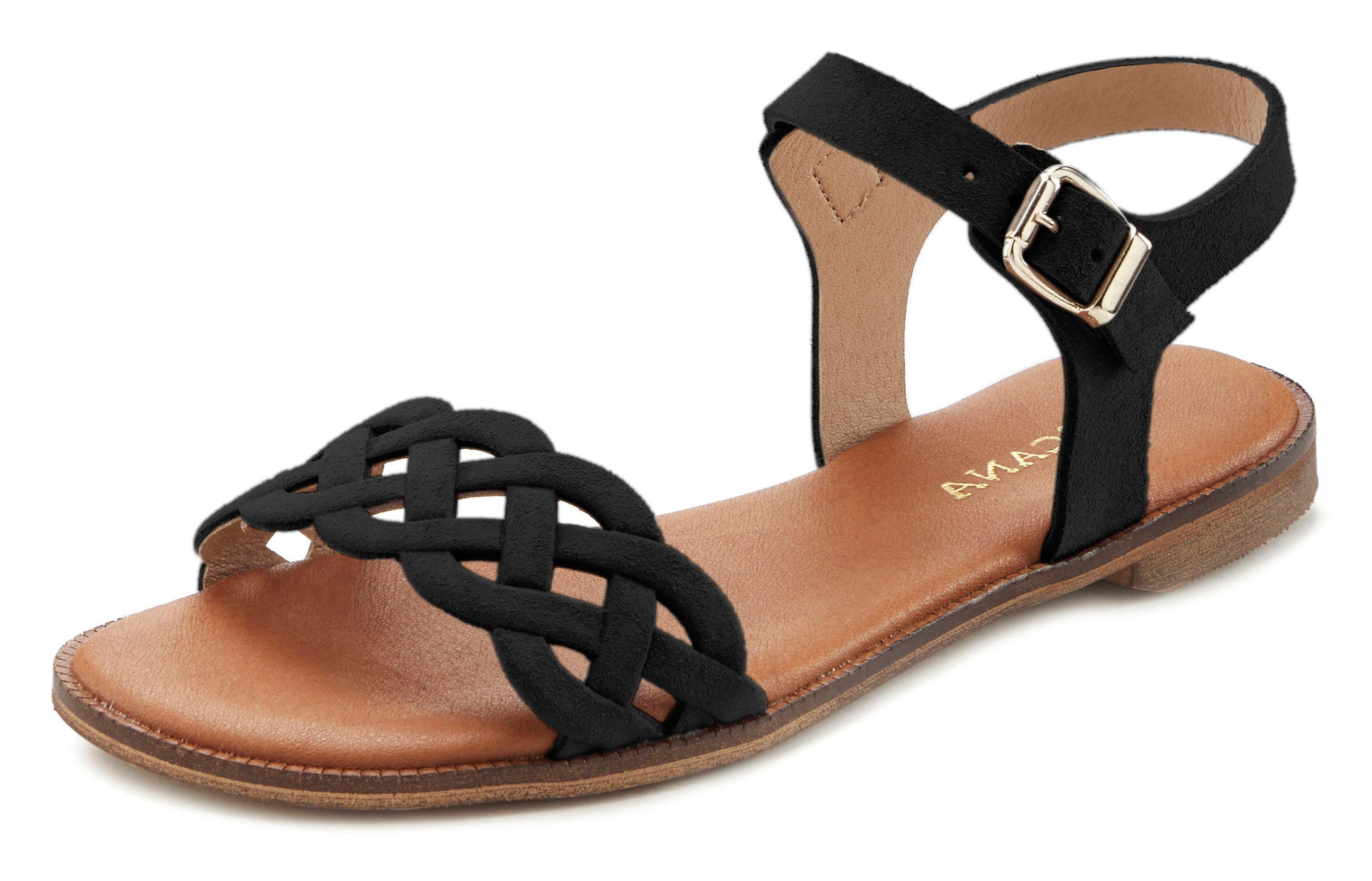 Lascana Sandalen Zomerschoen Sandalette, zomerschoen van leer met uitsparingen en zachte binnenzool