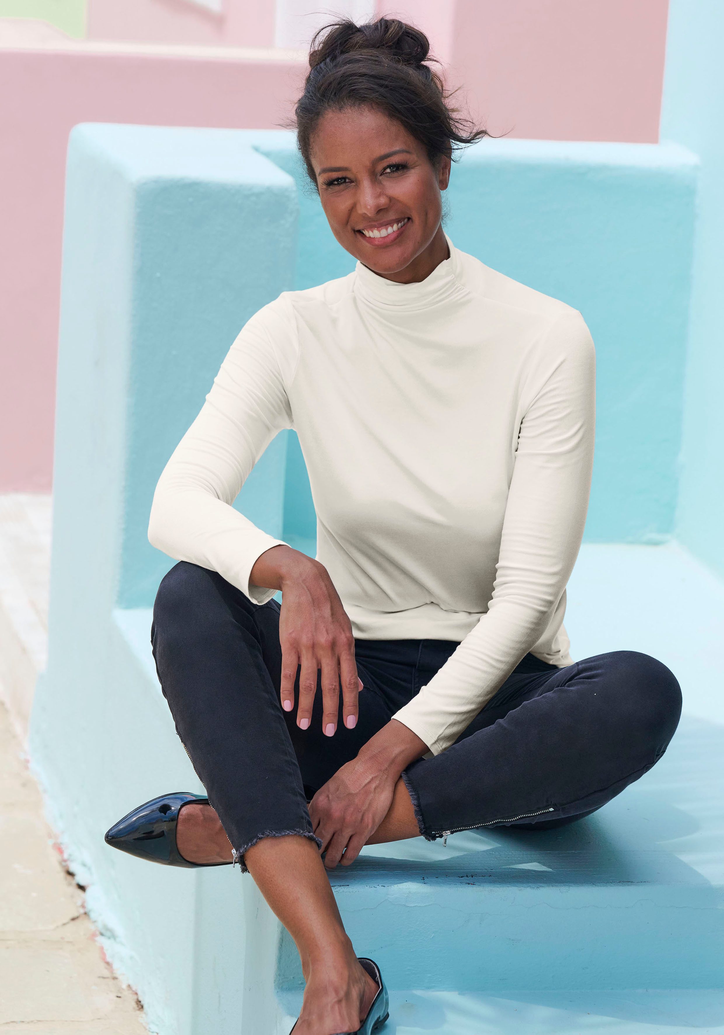 Lascana Shirt met staande kraag Van zachte viscose-stretch van zachte viscosekwaliteit