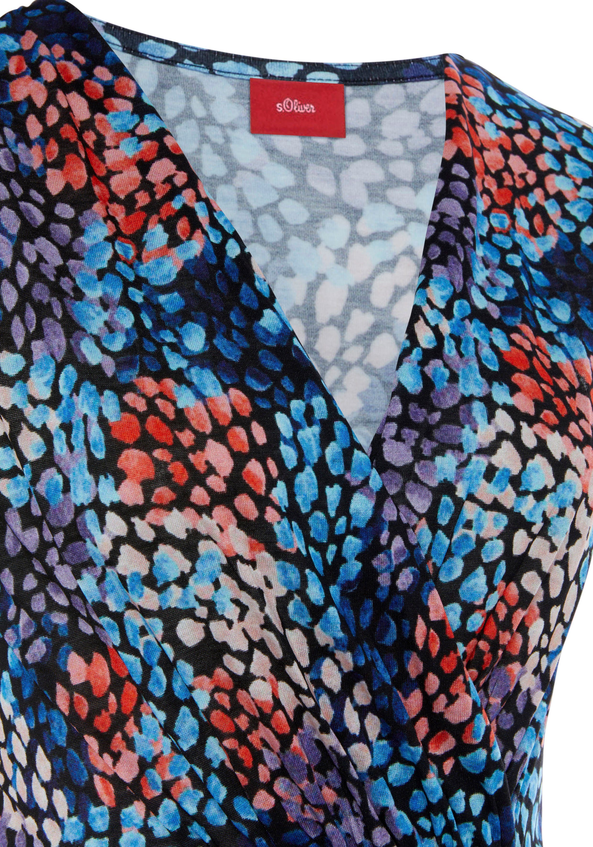 s.Oliver RED LABEL Beachwear Jerseyjurk met all-over print en v-hals, zomerjurk met wikkellook