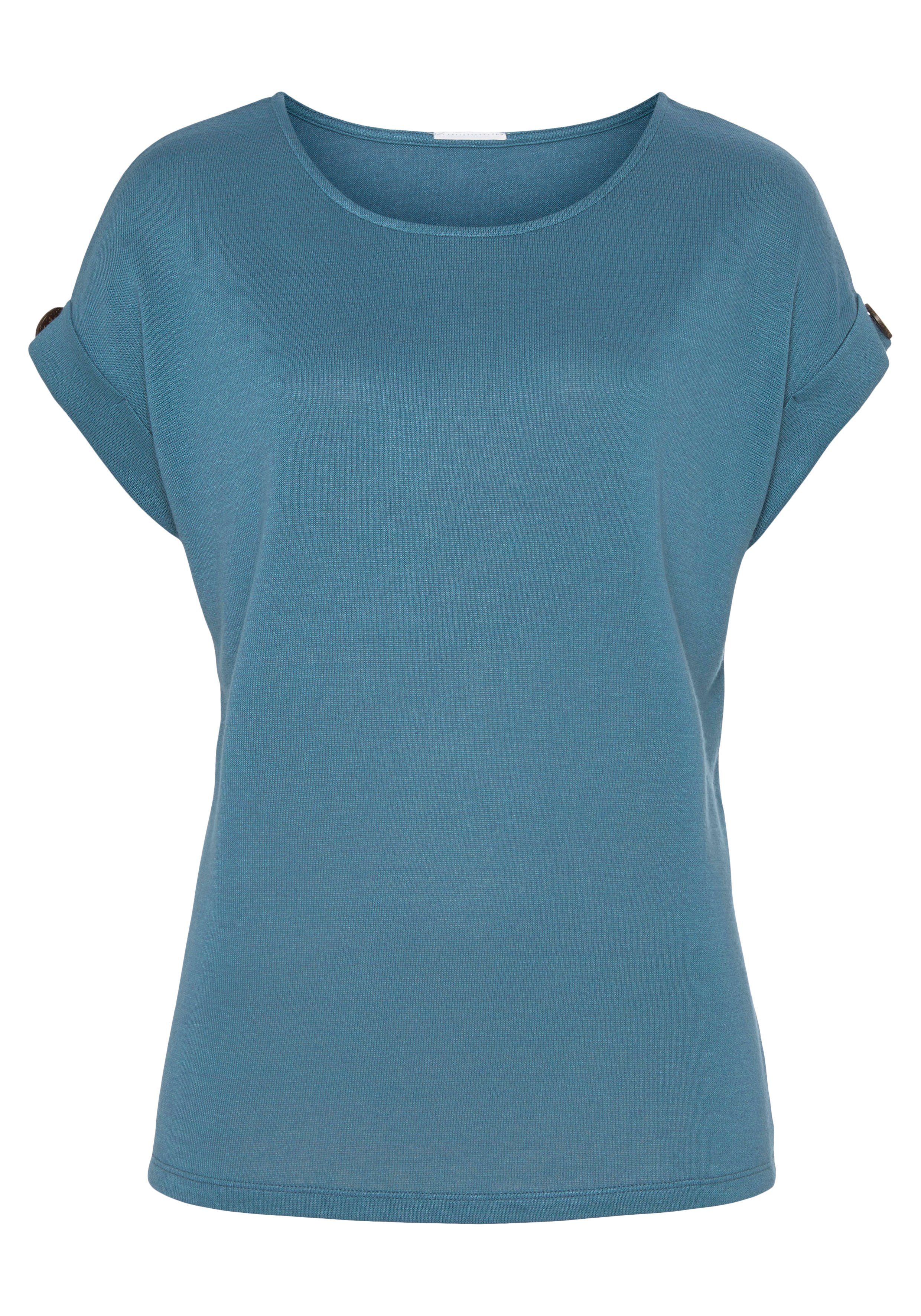 Lascana Shirt met korte mouwen Met knoopdetail aan de mouwafsluiting (set, 1-delig) shirts maat 36/38 blauw
