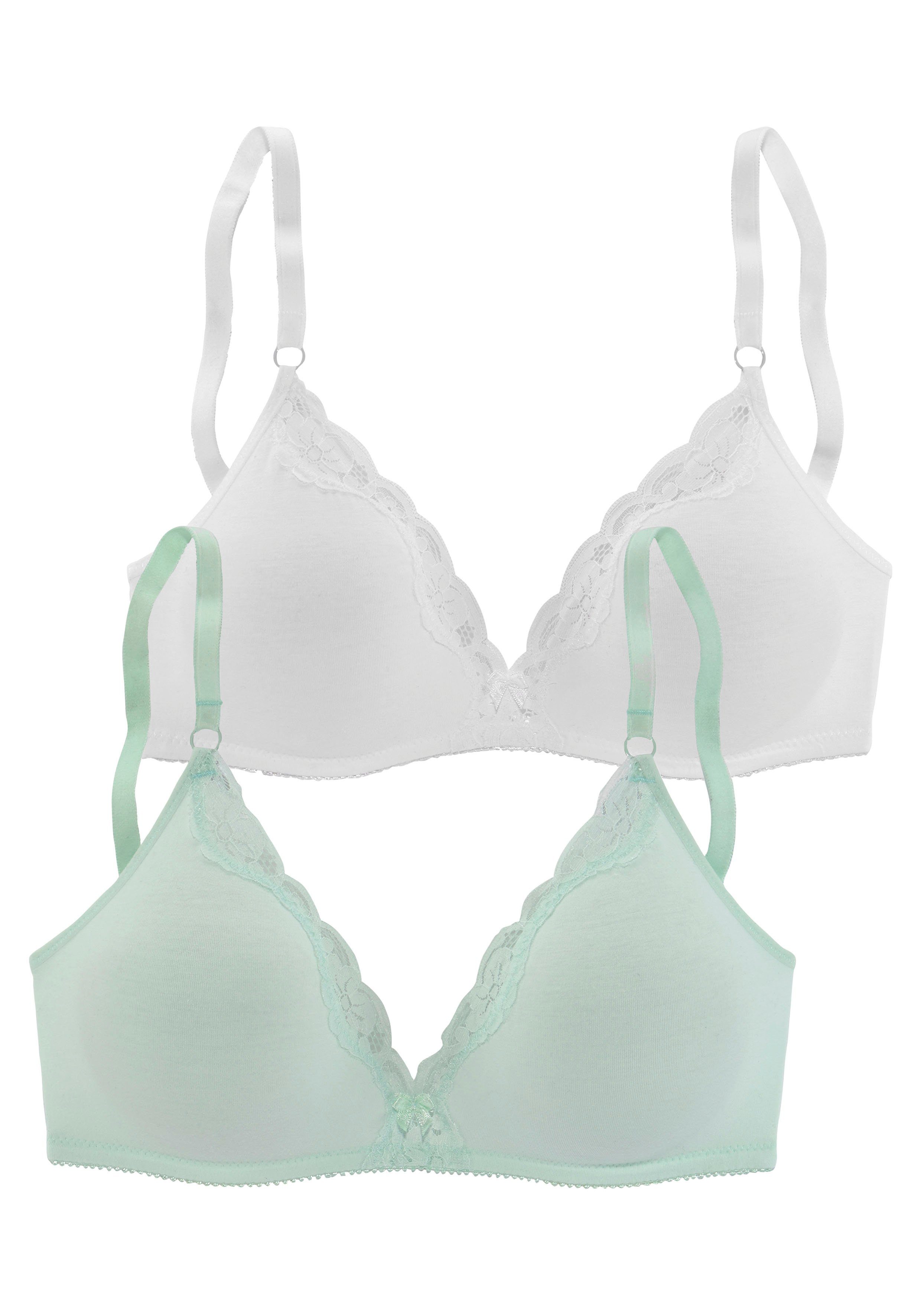 Petite fleur Bralette-bh zonder beugels van katoen met kant (Set van 2) bh's zonder beugel maat 70 C groen