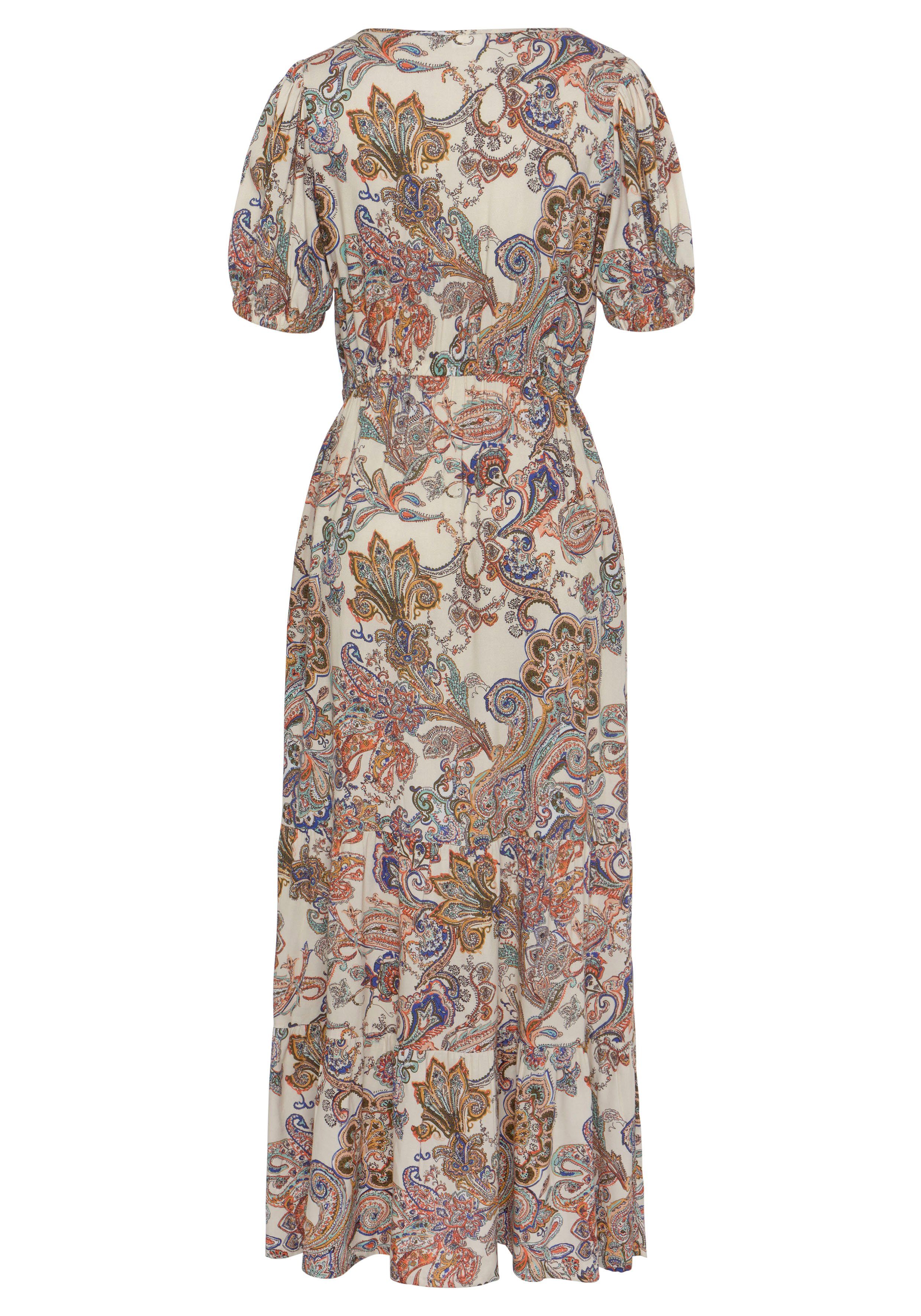 Vivance Maxi-jurk van geweven viscose, paisleyprint, drukkleed, volants