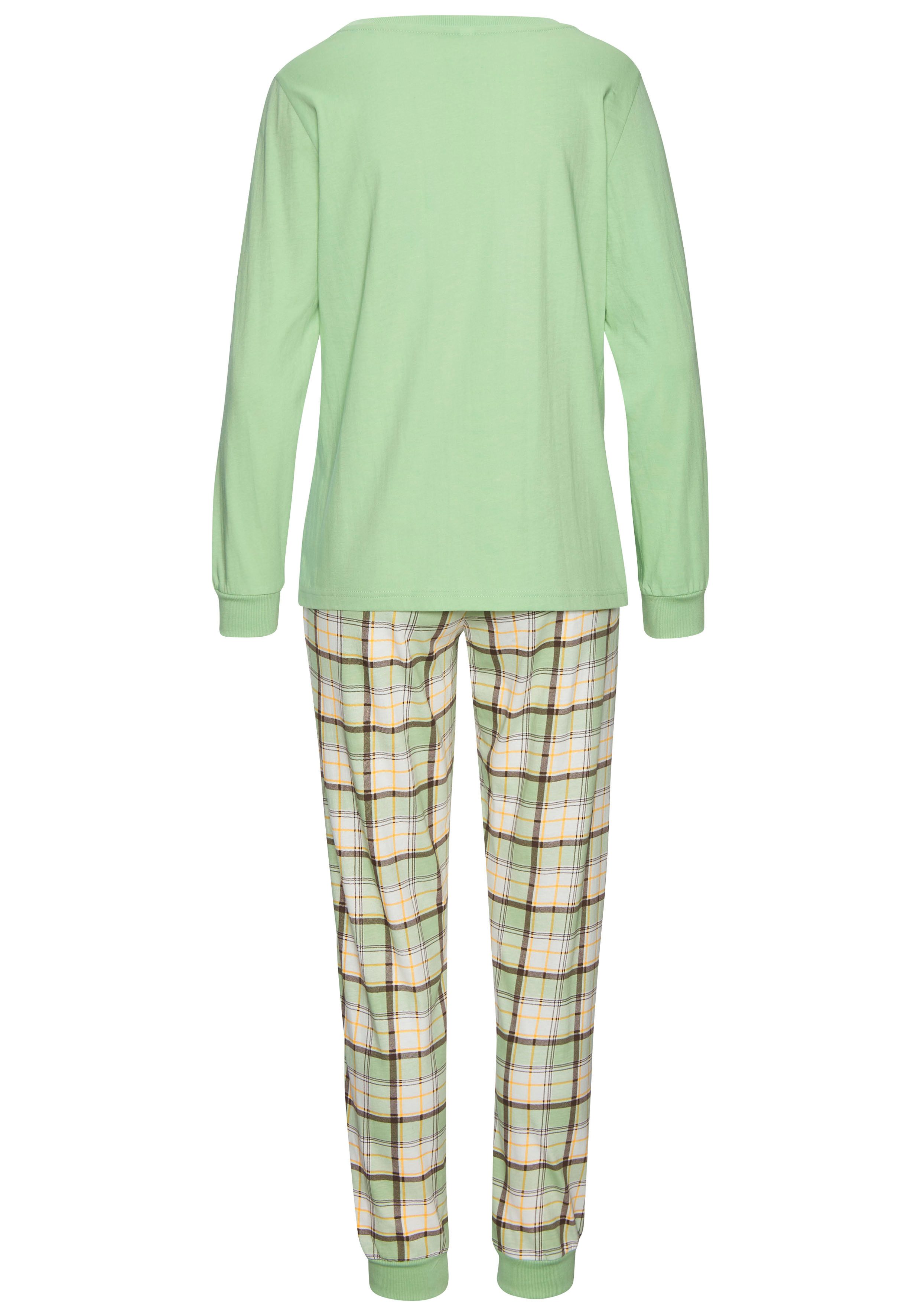 Vivance Dreams Pyjama Lange mouwen shirt met schattige voorprint en geruite broek (Set van 2)