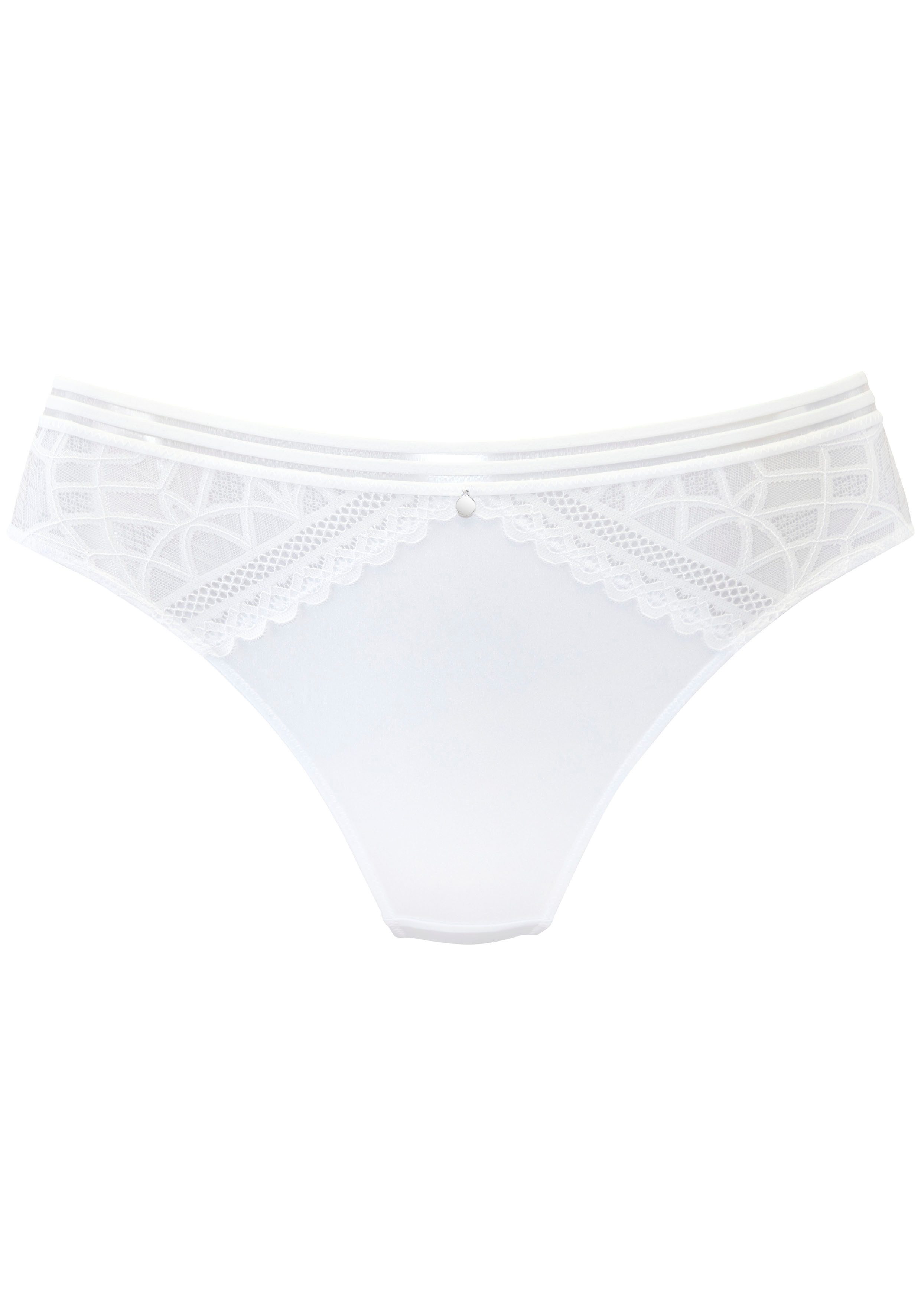 s.Oliver RED LABEL Beachwear String Milene met grafische, subtiel transparante kant-inzetten