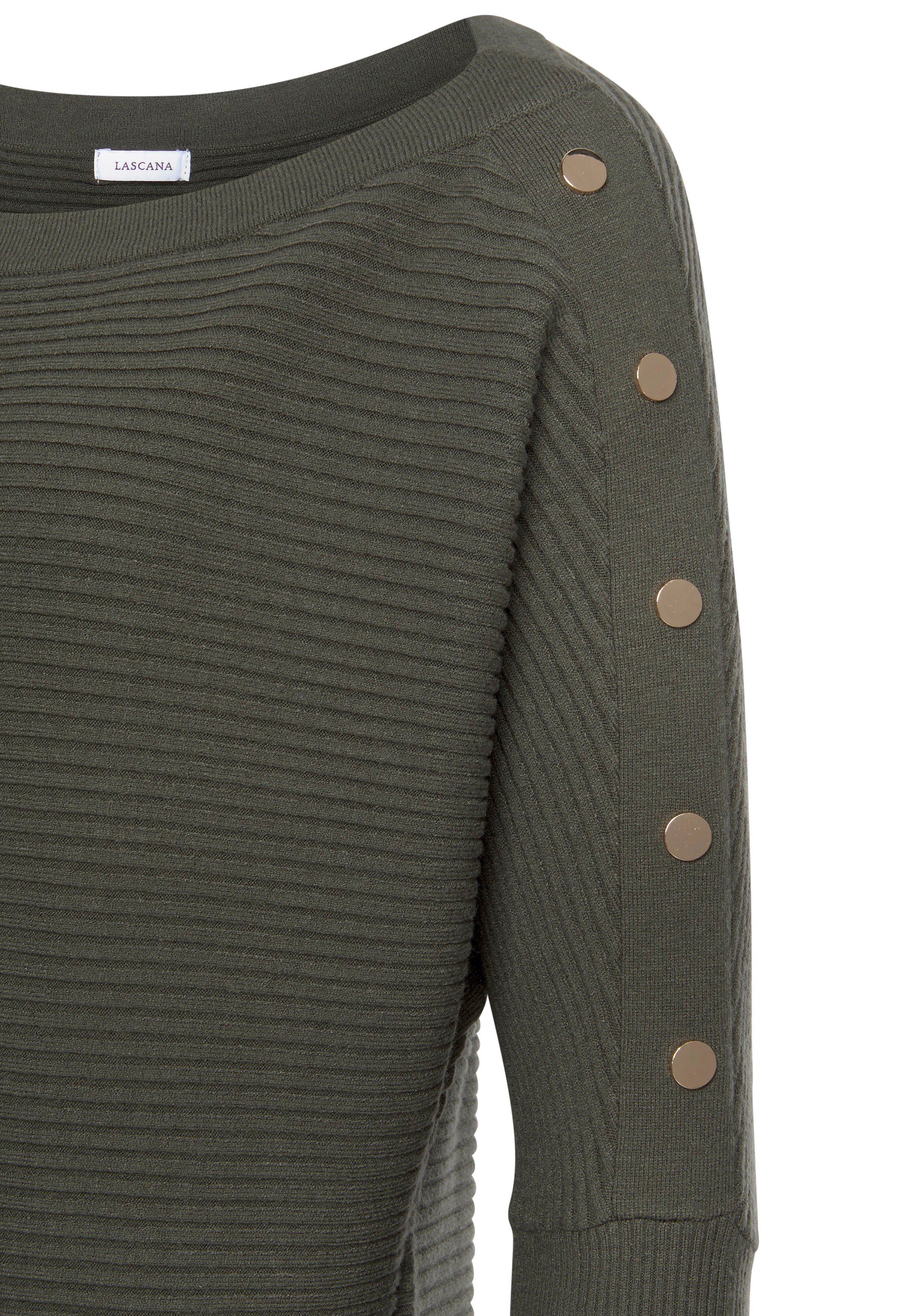 Lascana Lange trui met decoratieve accessoires op de mouw, elegante gebreide trui