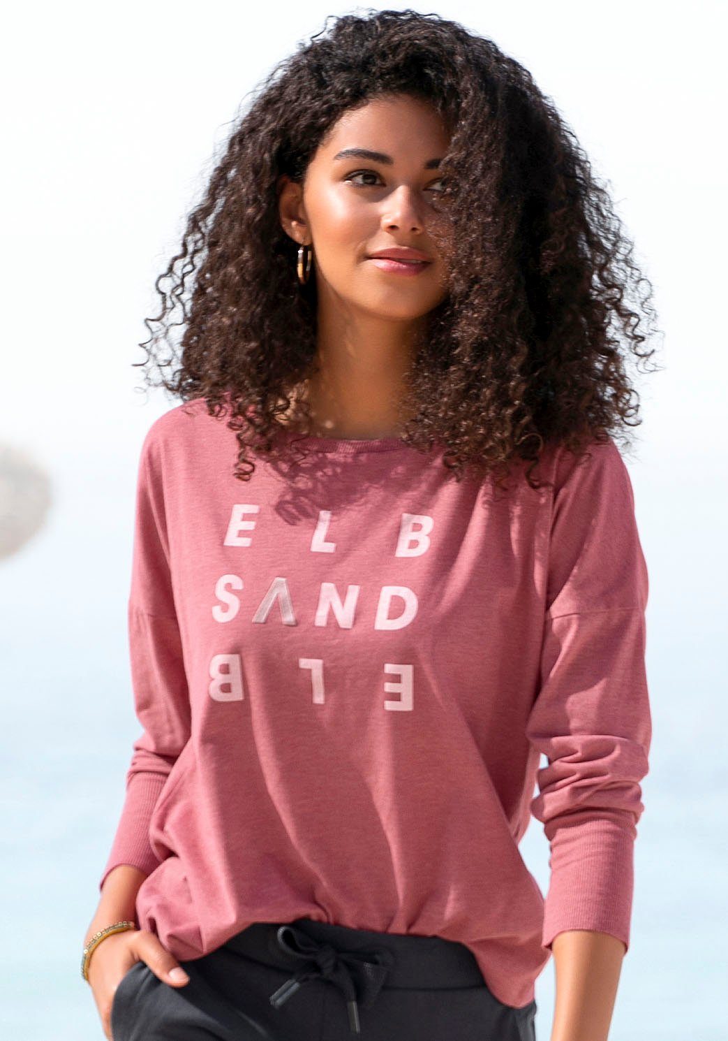 Elbsand Longsleeve Ingrun met logoprint op de voorkant, shirt met lange mouwen van een katoenmix, sportief-casual