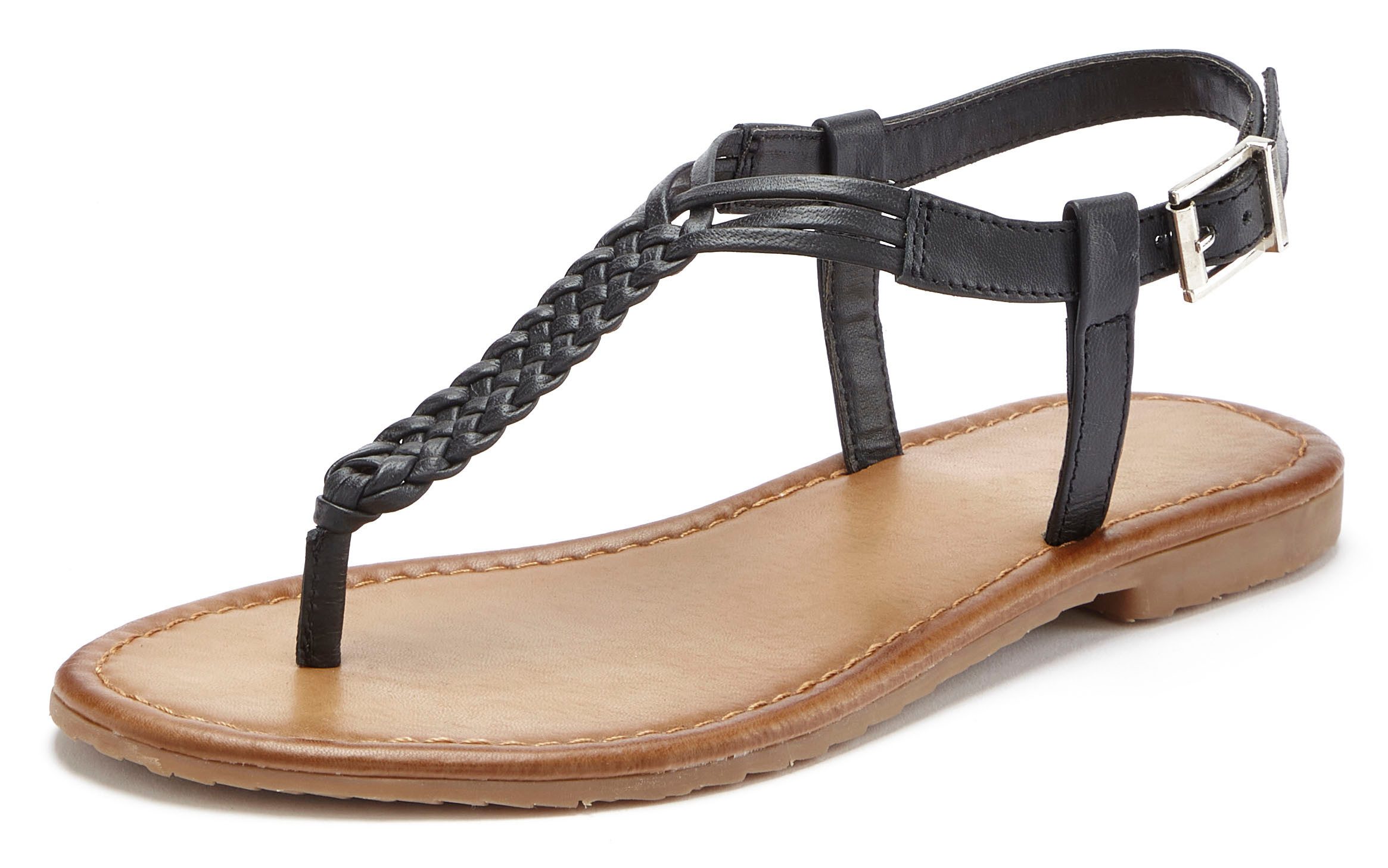 Vivance Teenslippers Sandalette, zomerschoen, sandaal van leer met vlecht-look