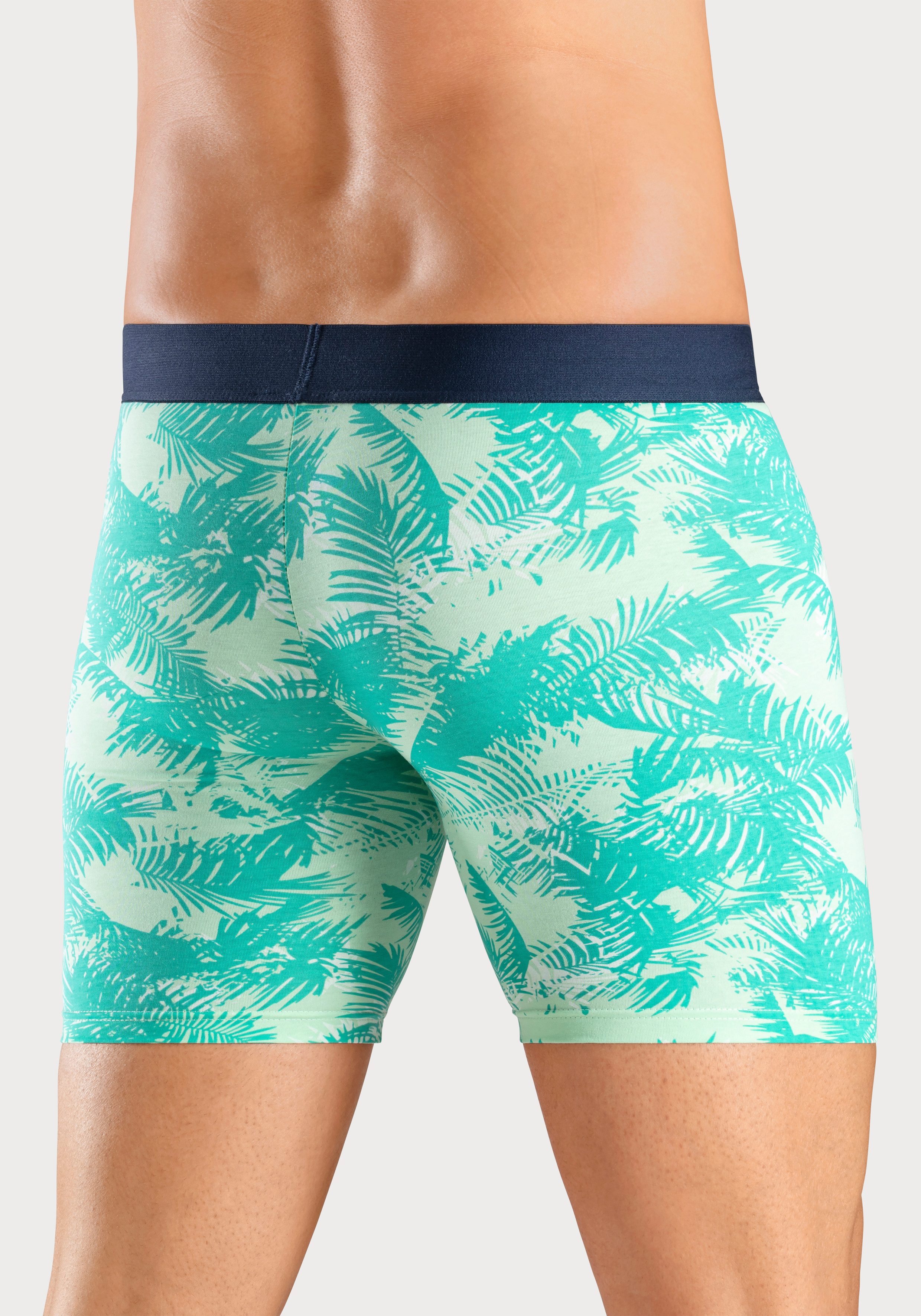 Bruno Banani Lange boxershort met palmprint en effen van katoenmix (4 stuks, Set van 4)