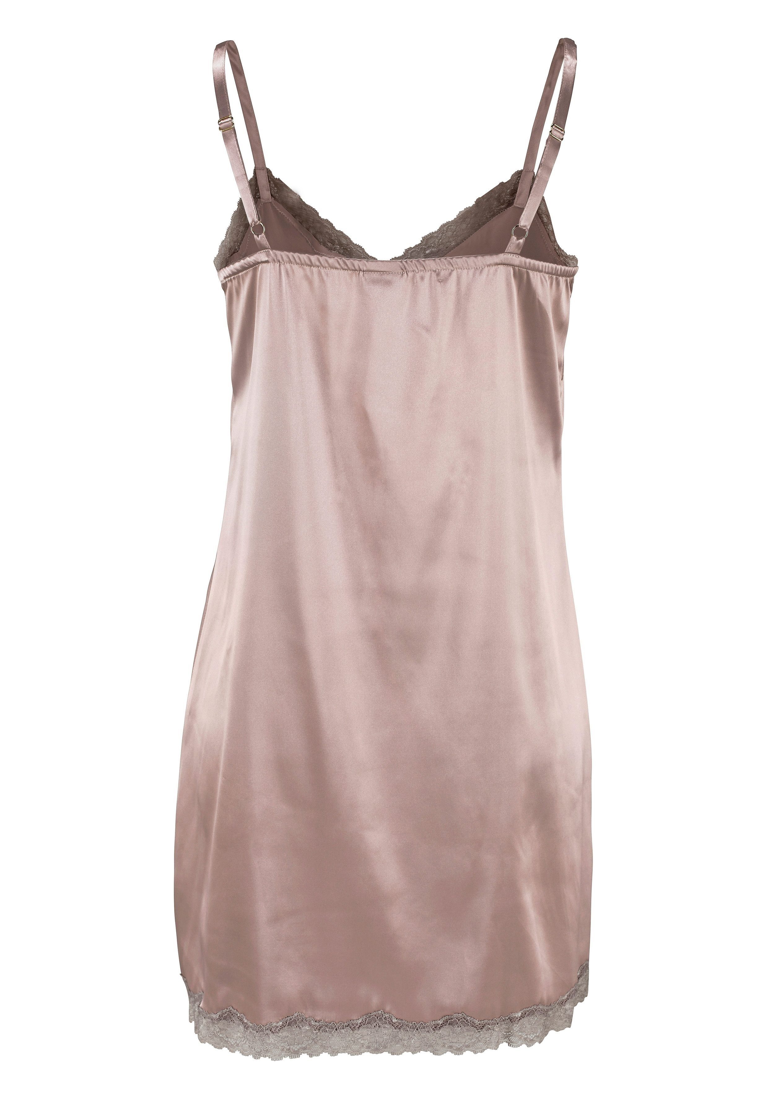 Lascana Negligé Lingerie van chic satijn-stretch met verleidelijke kant