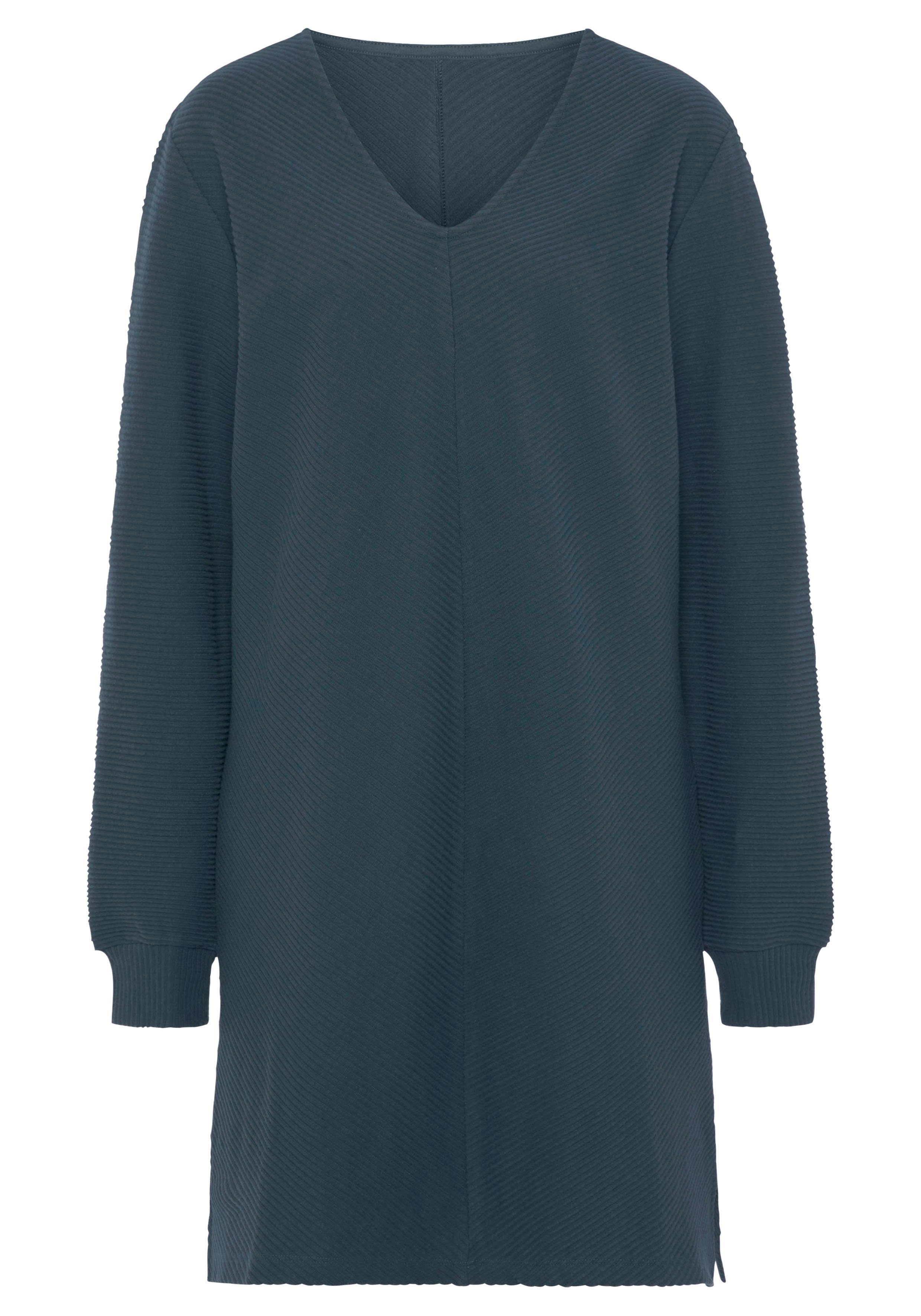 s.Oliver RED LABEL Beachwear Sweatjurk met lange mouwen in geribde stof Langarm jurk van ribkwaliteit met deelnaad, loungewear nachthemden maat 32/34 blauw