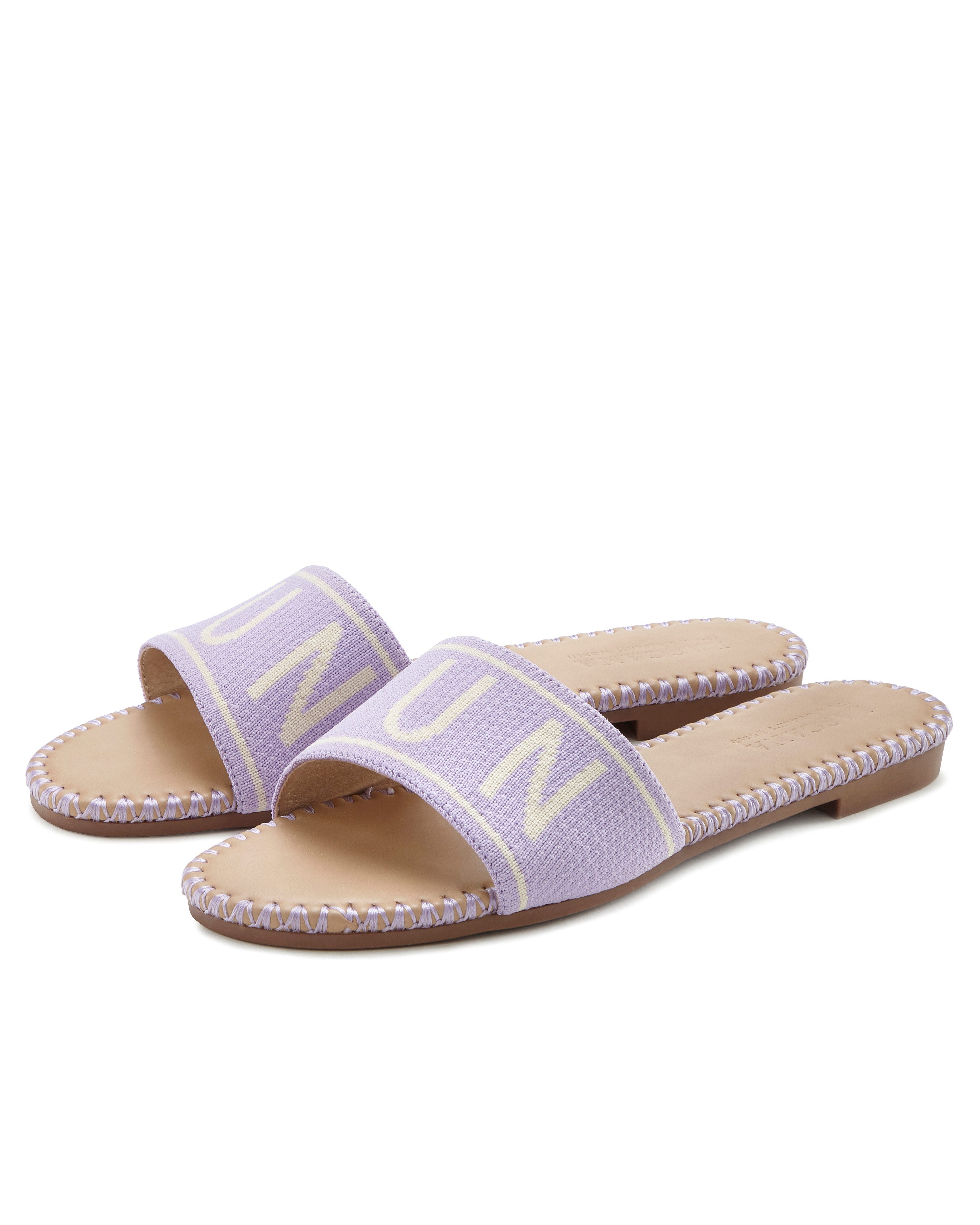 Lascana Slippers Mule, sandaal, open schoen van textiel met modieuze opdruk VEGAN